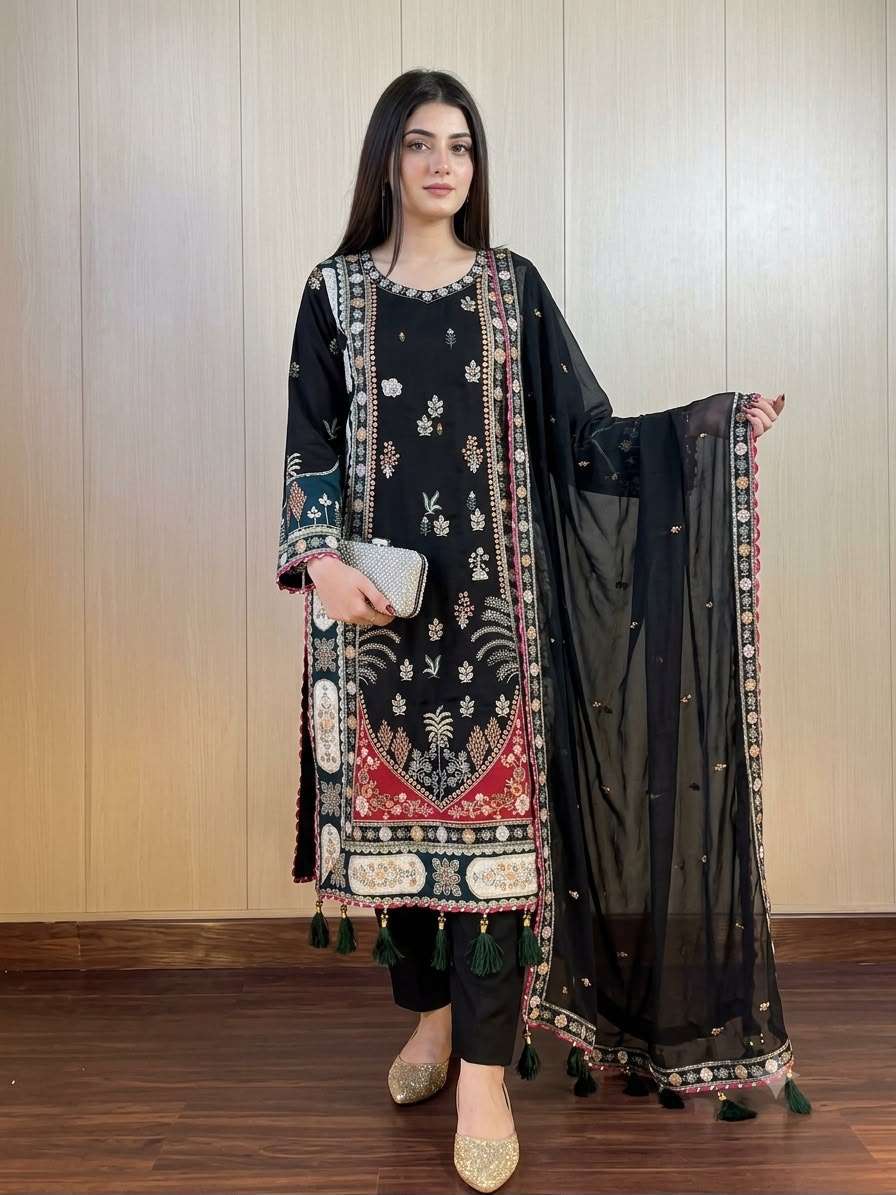 LG 2141 SILK BEAUTIFUL DESIGNER KAFTAN WITH PANT AND DUPATTA SET