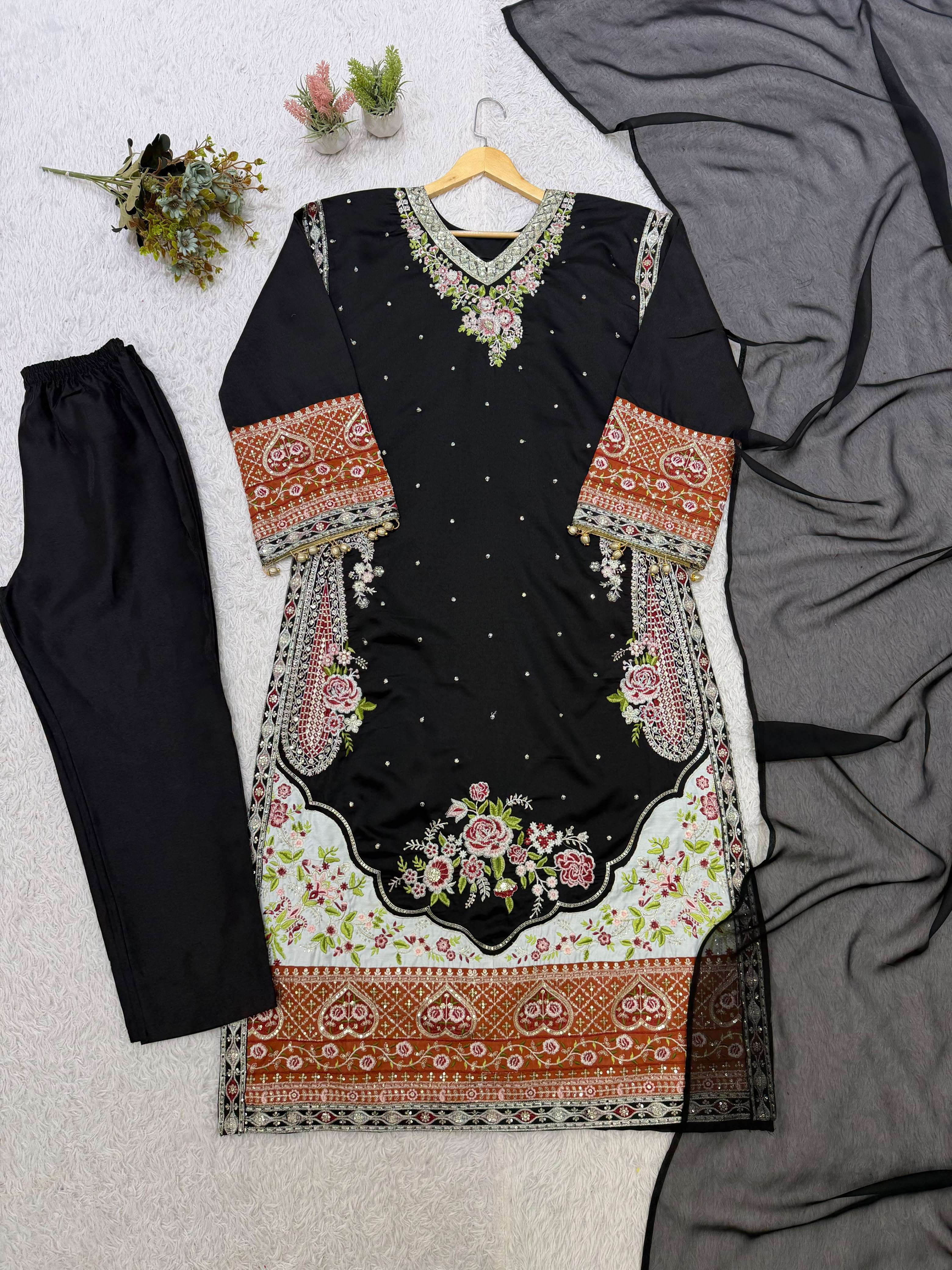 LG 2144 SILK BEAUTIFUL DESIGNER PAKISTANI KURTI PANT WITH DUPATTA SET