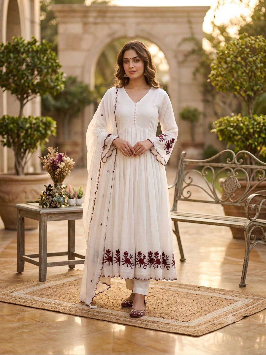 LG 2146 SILK BEAUTIFUL EMBROIDERED WITH SEQUENCE PIPE WORKED GOWN PANT WITH DUPATTA SET