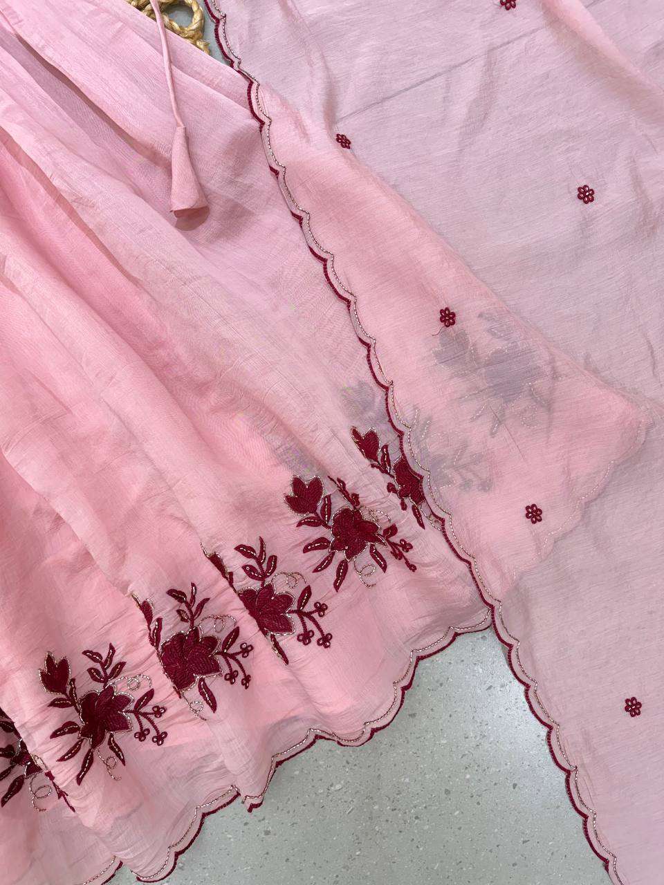 LG 2146 SILK BEAUTIFUL EMBROIDERED WITH SEQUENCE PIPE WORKED GOWN PANT WITH DUPATTA SET