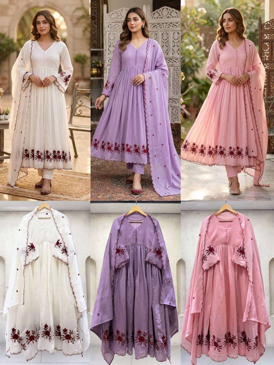 LG 2146 SILK BEAUTIFUL EMBROIDERED WITH SEQUENCE PIPE WORKED GOWN PANT WITH DUPATTA SET