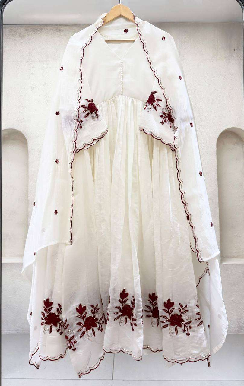 LG 2146 SILK BEAUTIFUL EMBROIDERED WITH SEQUENCE PIPE WORKED GOWN PANT WITH DUPATTA SET