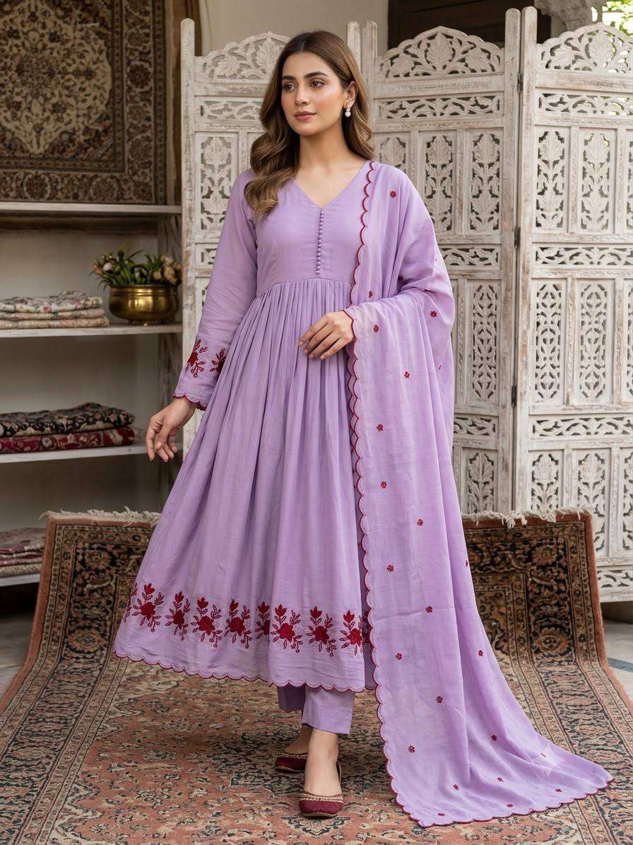 LG 2146 SILK BEAUTIFUL EMBROIDERED WITH SEQUENCE PIPE WORKED GOWN PANT WITH DUPATTA SET