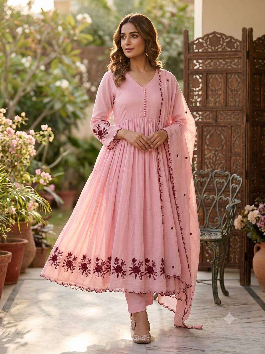 LG 2146 SILK BEAUTIFUL EMBROIDERED WITH SEQUENCE PIPE WORKED GOWN PANT WITH DUPATTA SET
