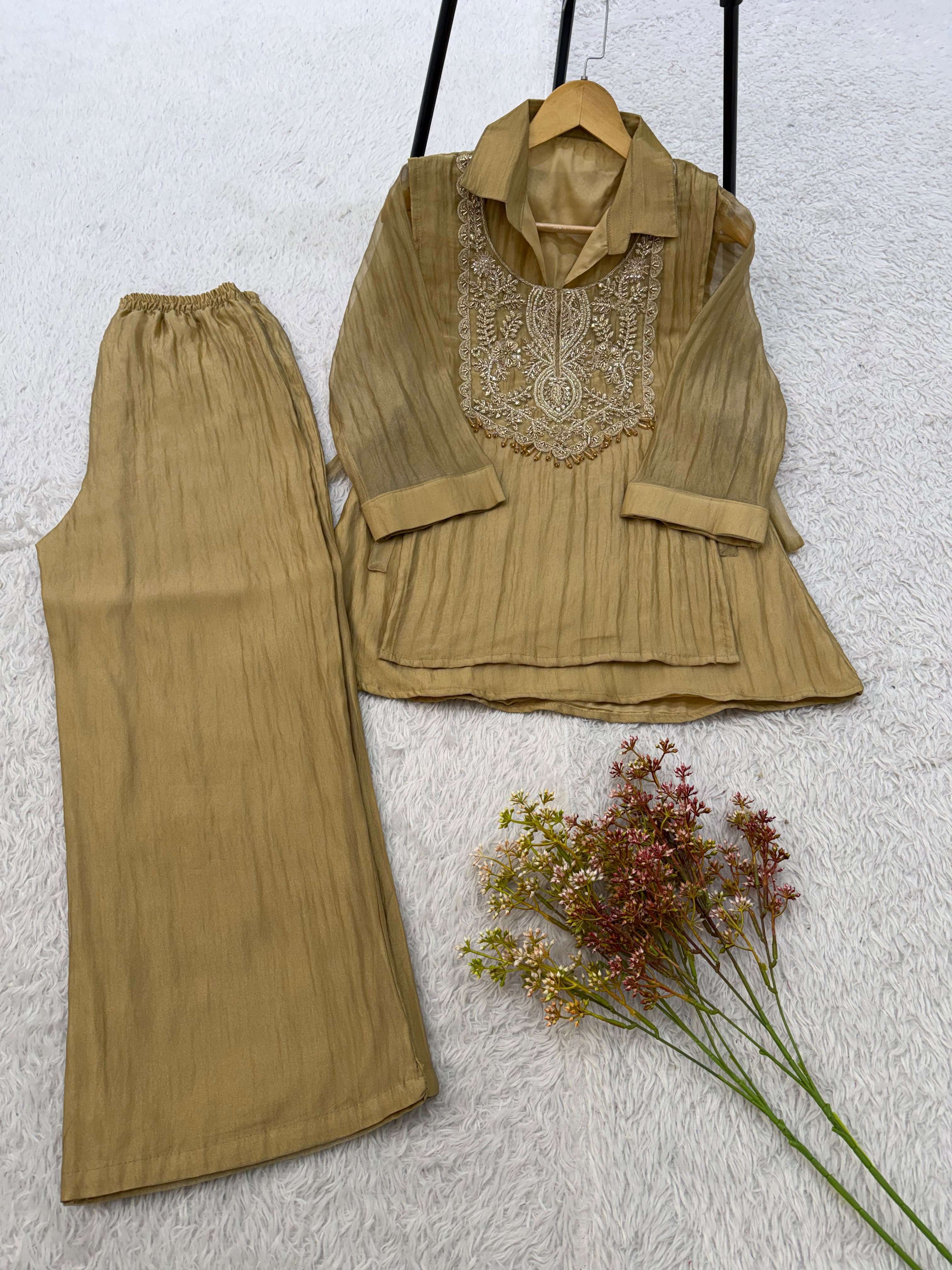LG 2148 MOSKO BEAUTIFUL BEADS EMBROIDERED CO ORD SET TOP PANT WITH SHRUG