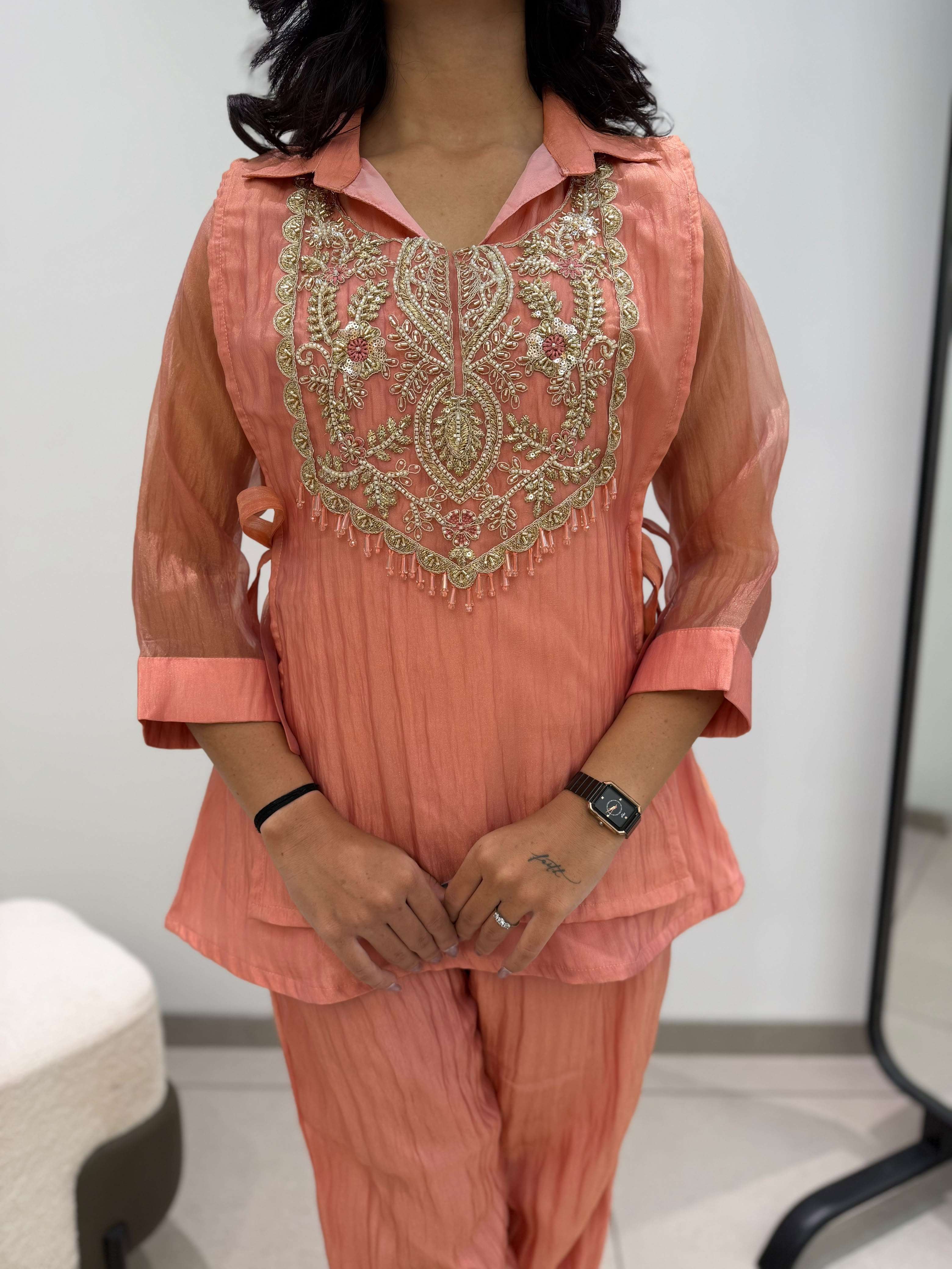 LG 2148 MOSKO BEAUTIFUL BEADS EMBROIDERED CO ORD SET TOP PANT WITH SHRUG