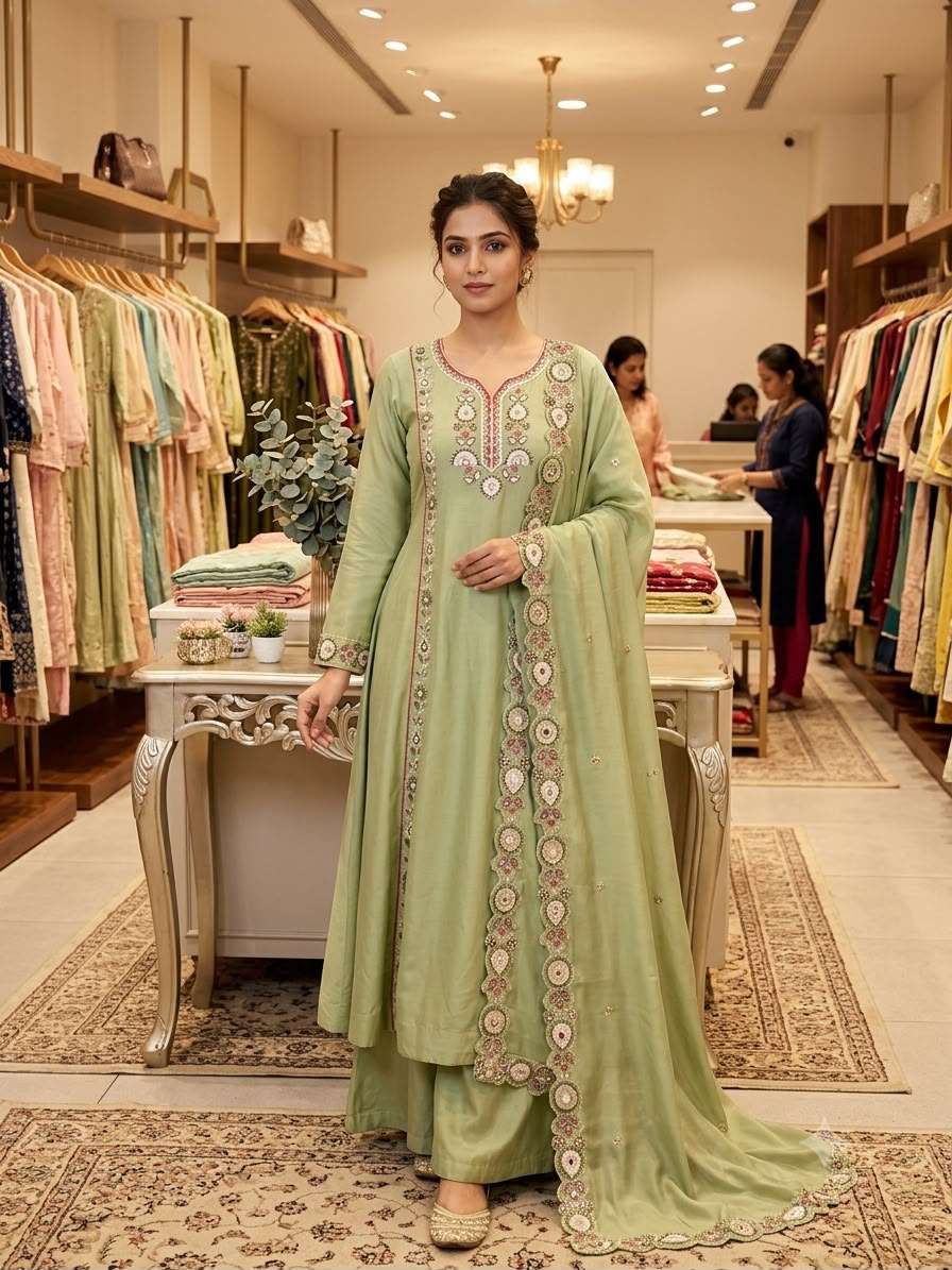 LG 2149 CHANDERI SILK SEQUENCE EMBROIDERY WORK DESIGNER LADIES 3PCS SET COLLECTION 