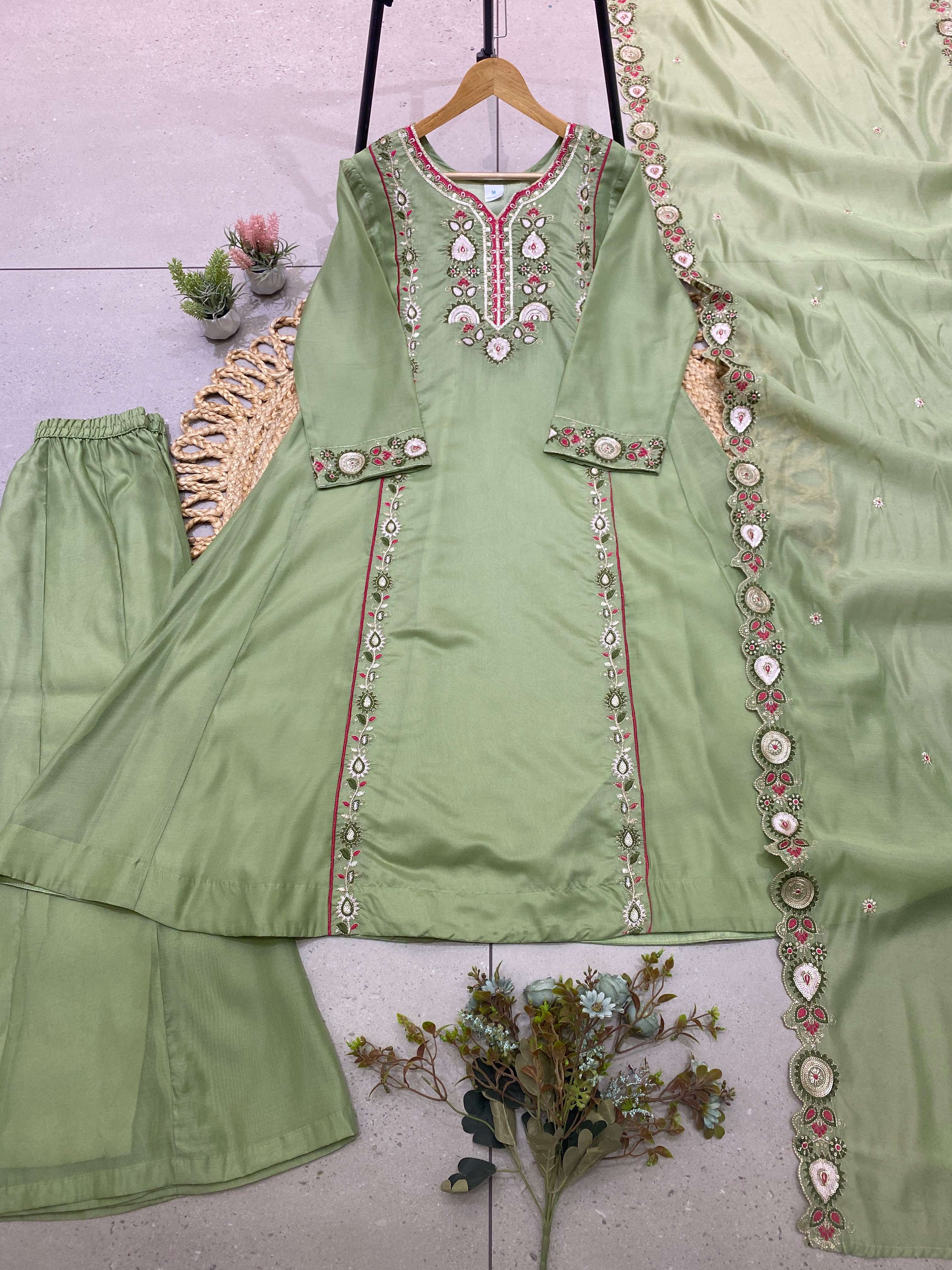LG 2149 CHANDERI SILK SEQUENCE EMBROIDERY WORK DESIGNER LADIES 3PCS SET COLLECTION 