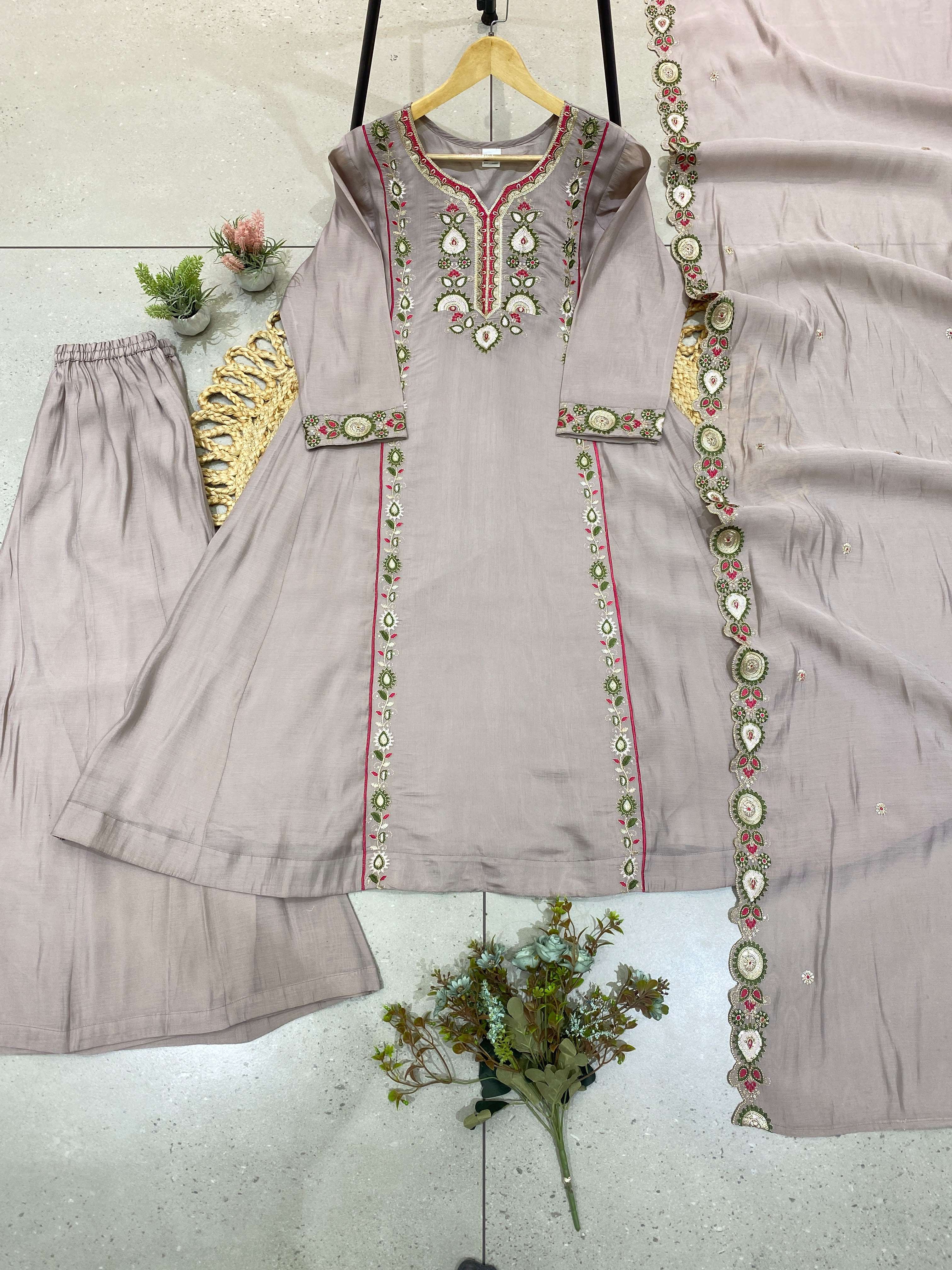 LG 2149 CHANDERI SILK SEQUENCE EMBROIDERY WORK DESIGNER LADIES 3PCS SET COLLECTION 