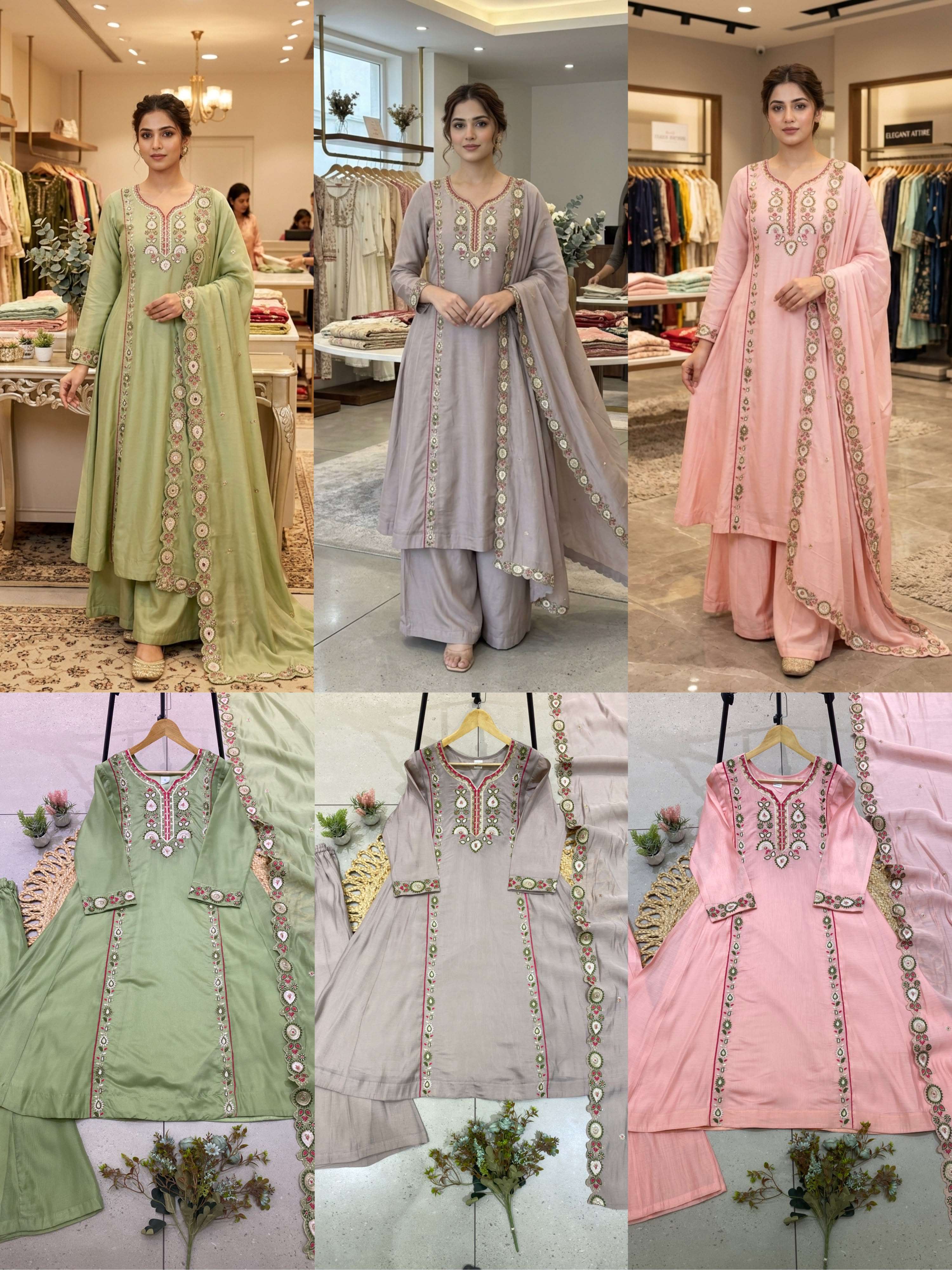 LG 2149 CHANDERI SILK SEQUENCE EMBROIDERY WORK DESIGNER LADIES 3PCS SET COLLECTION 
