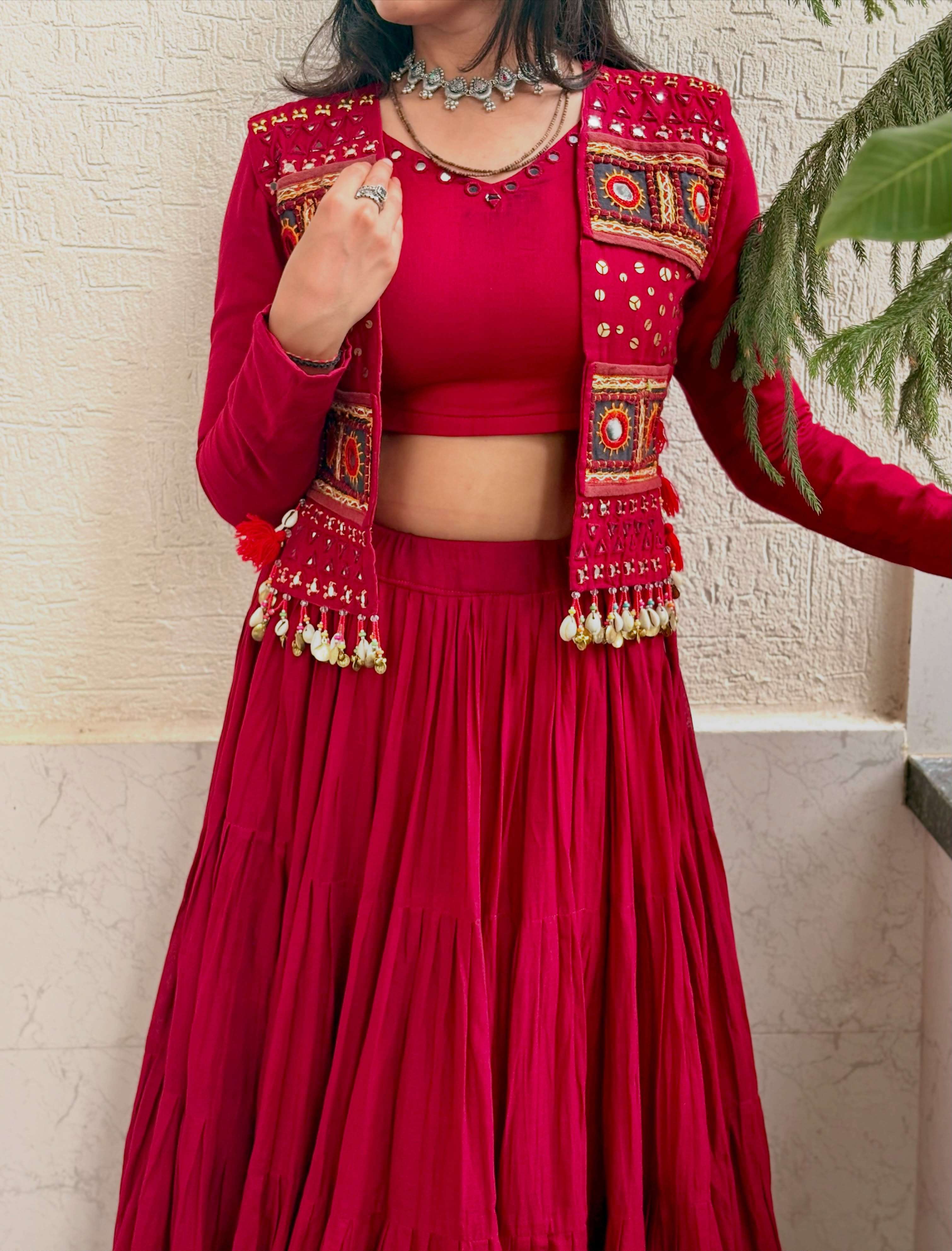 LG 659 COTTON FANCY STITCHED BLOUSE WITH LEHENGA AND FANCY WORK JACKET