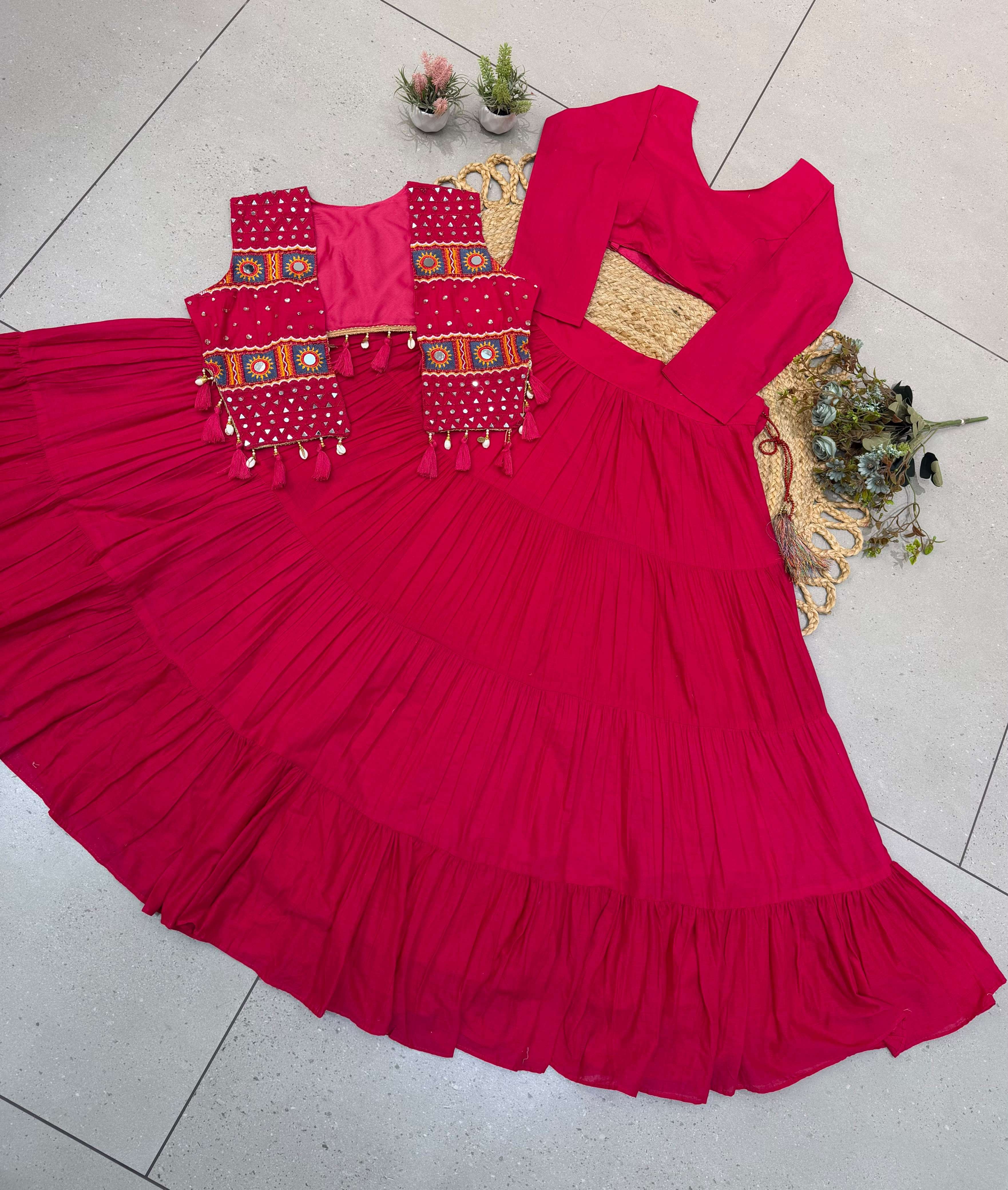 LG 659 COTTON FANCY STITCHED BLOUSE WITH LEHENGA AND FANCY WORK JACKET