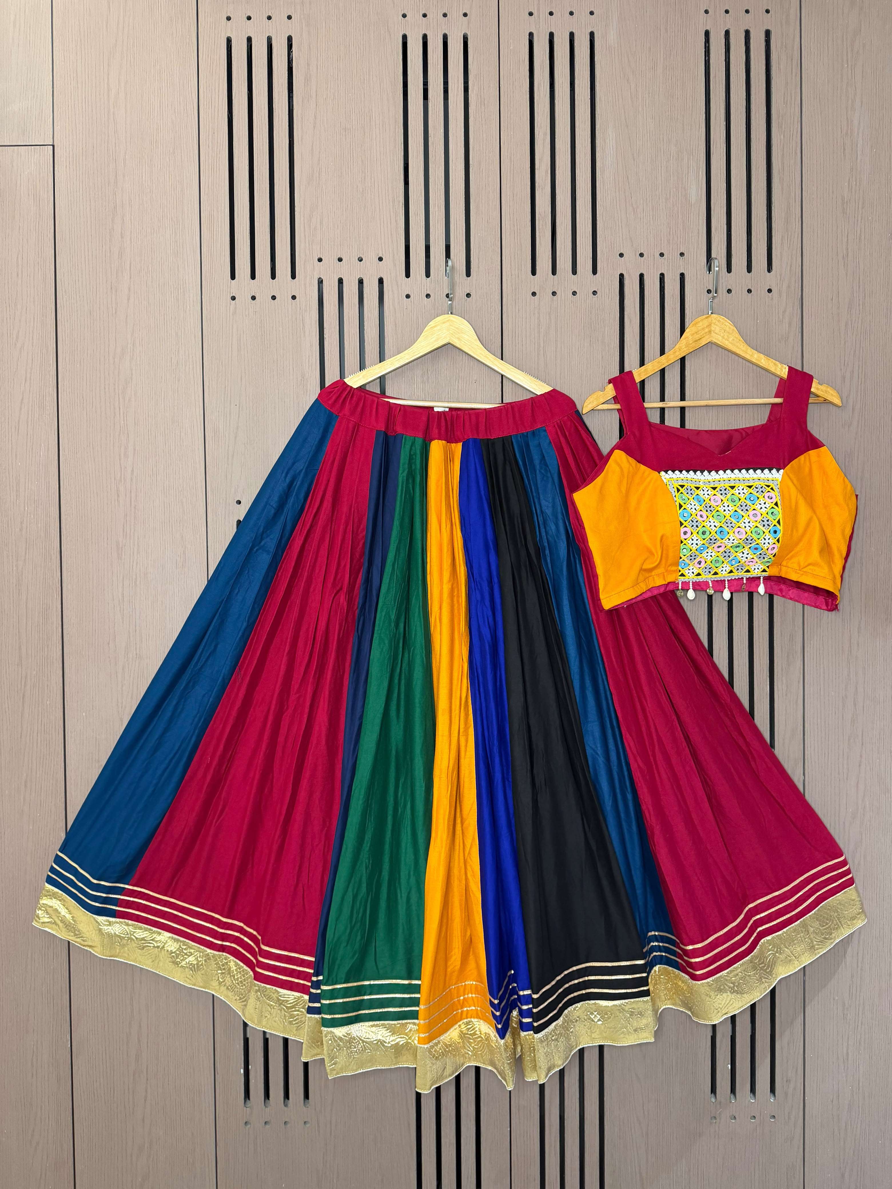 LG 660 RAYON MIRROR EMBROIDERY DESIGNER WORK NAVRATRI WEAR LEHENGA CHOLI COLLECTION 
