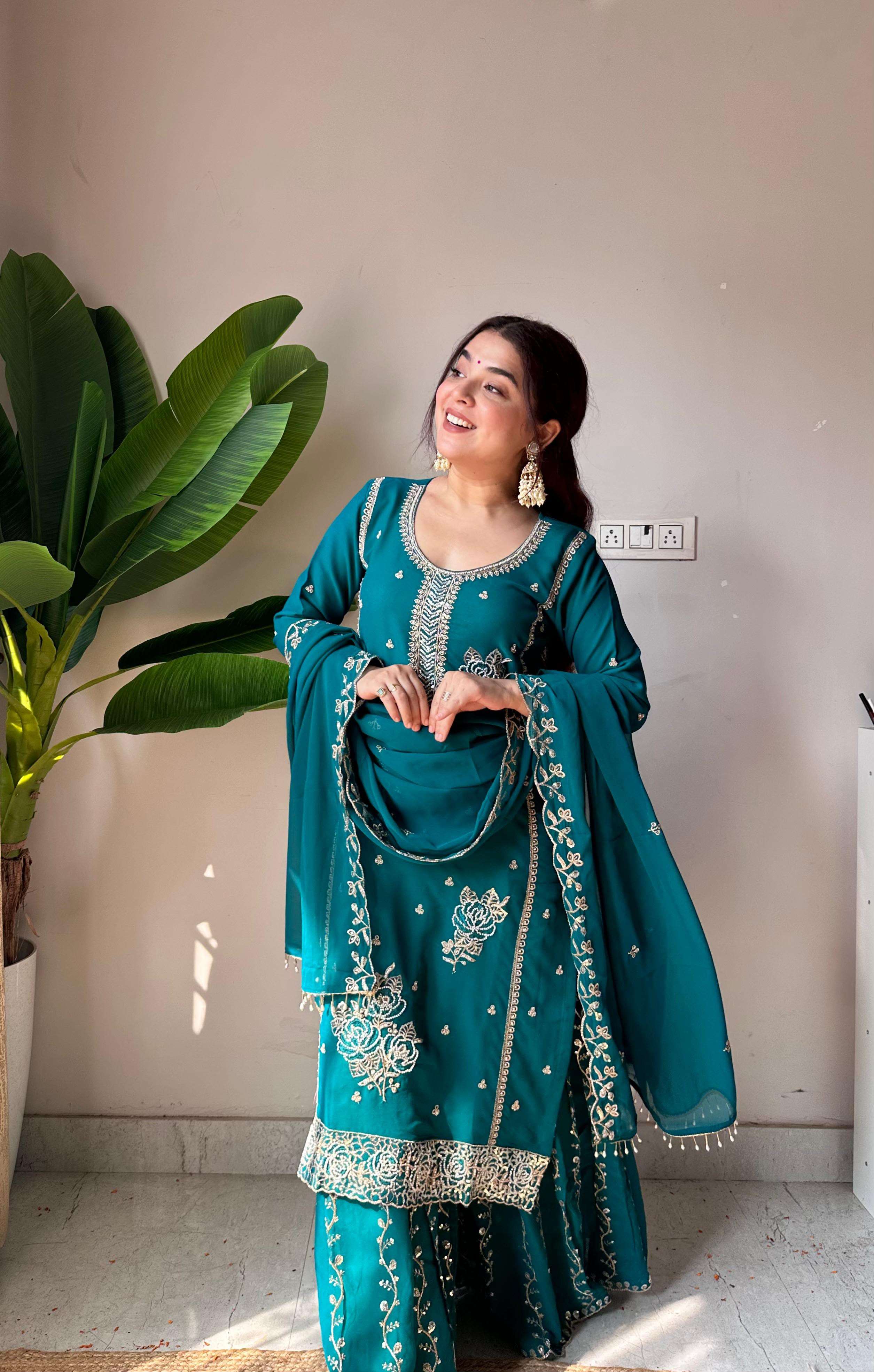 LM 15 GEORGETTE DESIGNER PARTY WEAR LADIES SHARARA SUIT