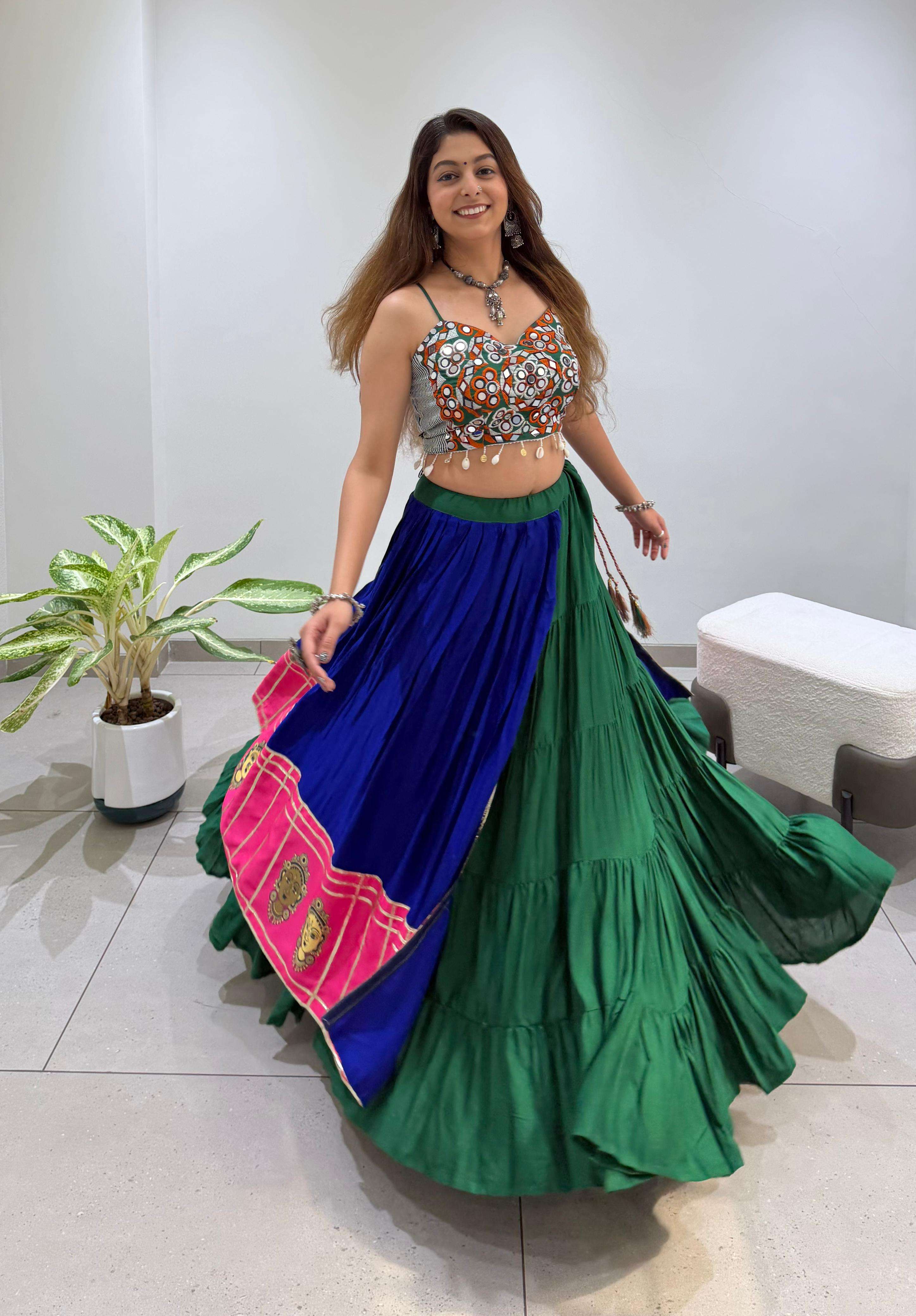 LM 24 RAYON MIRROR EMBROIDERY WORK LADIES NAVRATRI WEAR LEHENGA CHOLI 