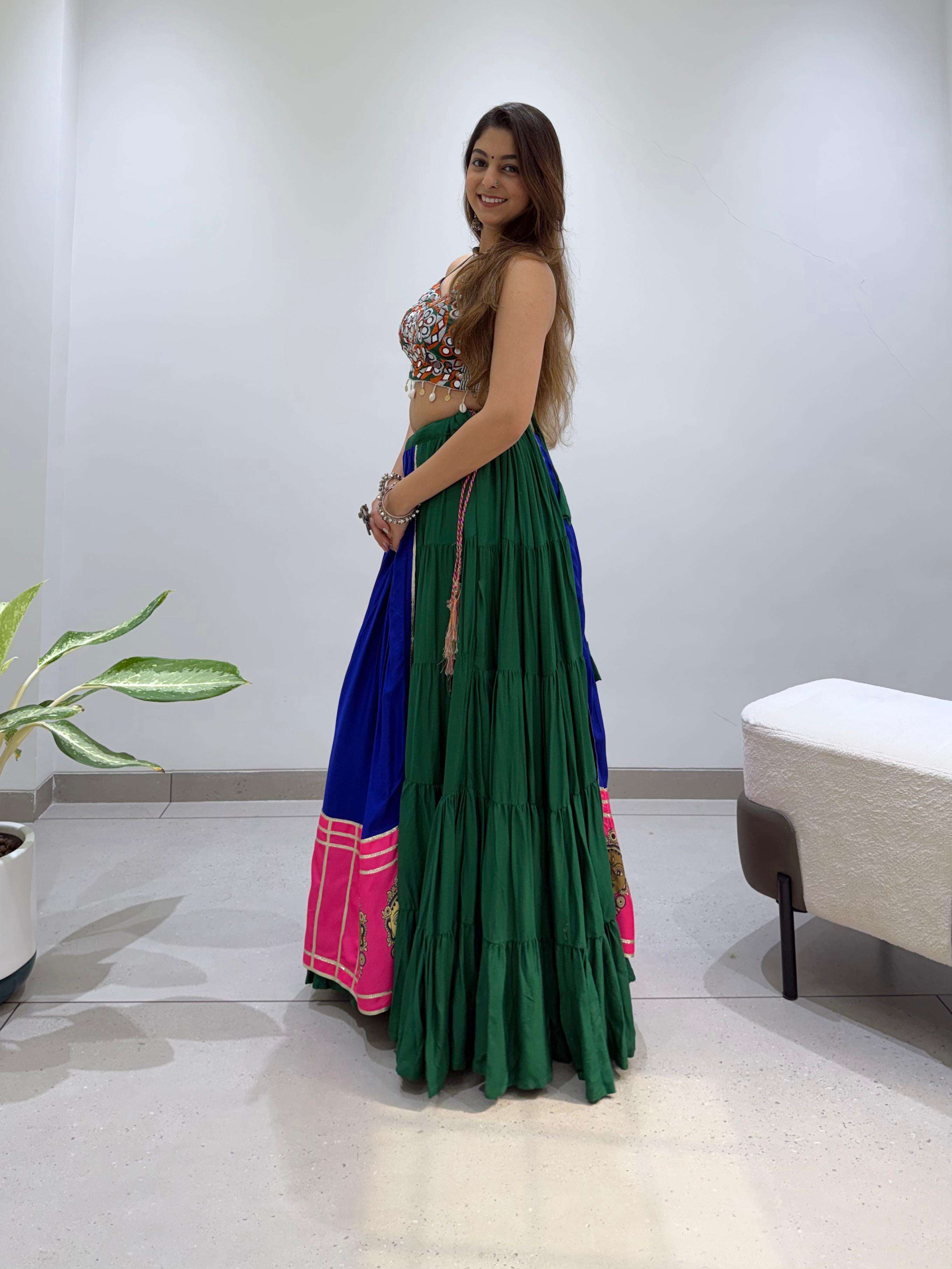 LM 24 RAYON MIRROR EMBROIDERY WORK LADIES NAVRATRI WEAR LEHENGA CHOLI 