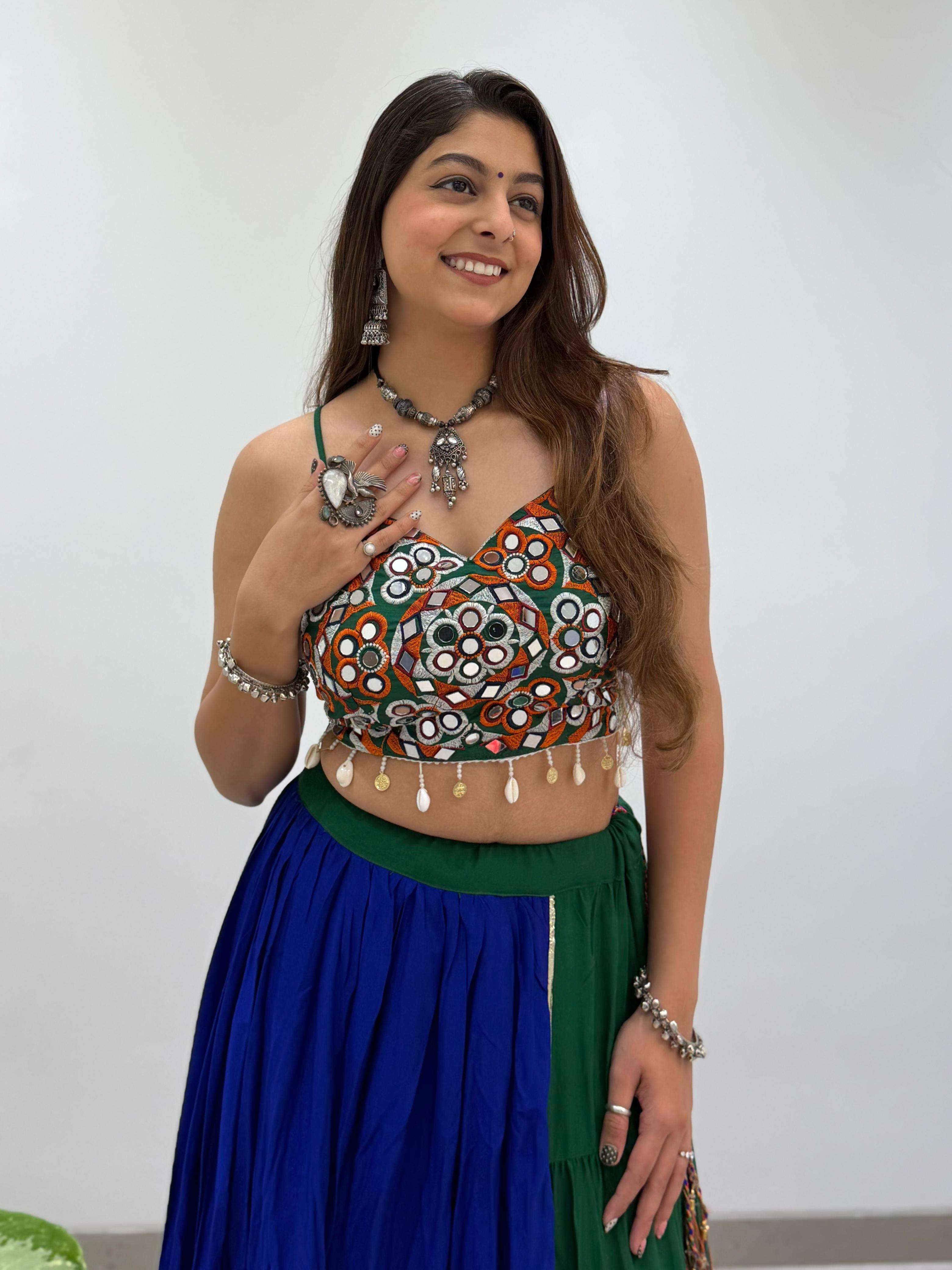 LM 24 RAYON MIRROR EMBROIDERY WORK LADIES NAVRATRI WEAR LEHENGA CHOLI 