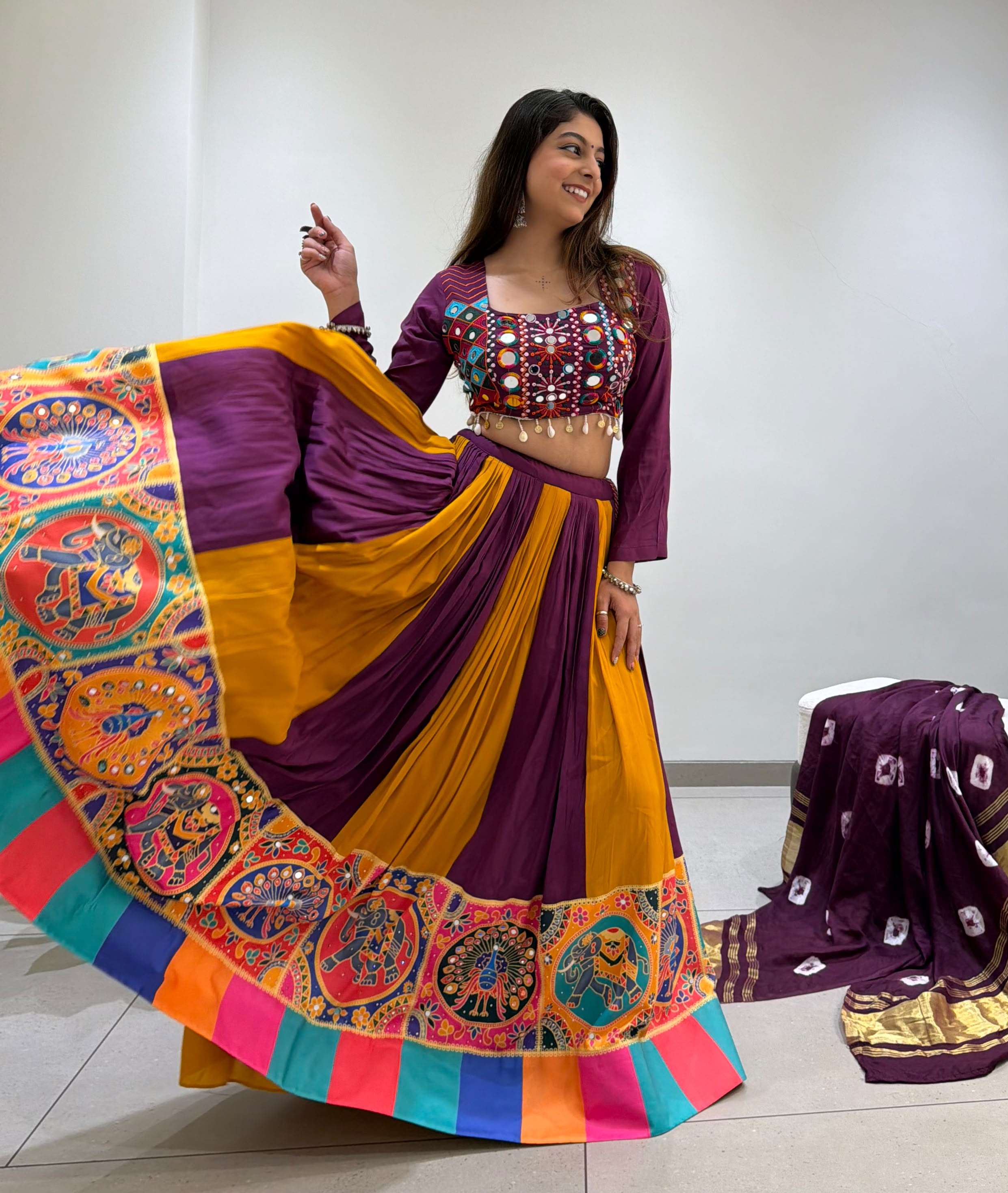 LM 25 RAYON MIRROR EMBROIDERY DESIGNER WORK NAVRATRI WEAR LEHENGA CHOLI COLLECTION 