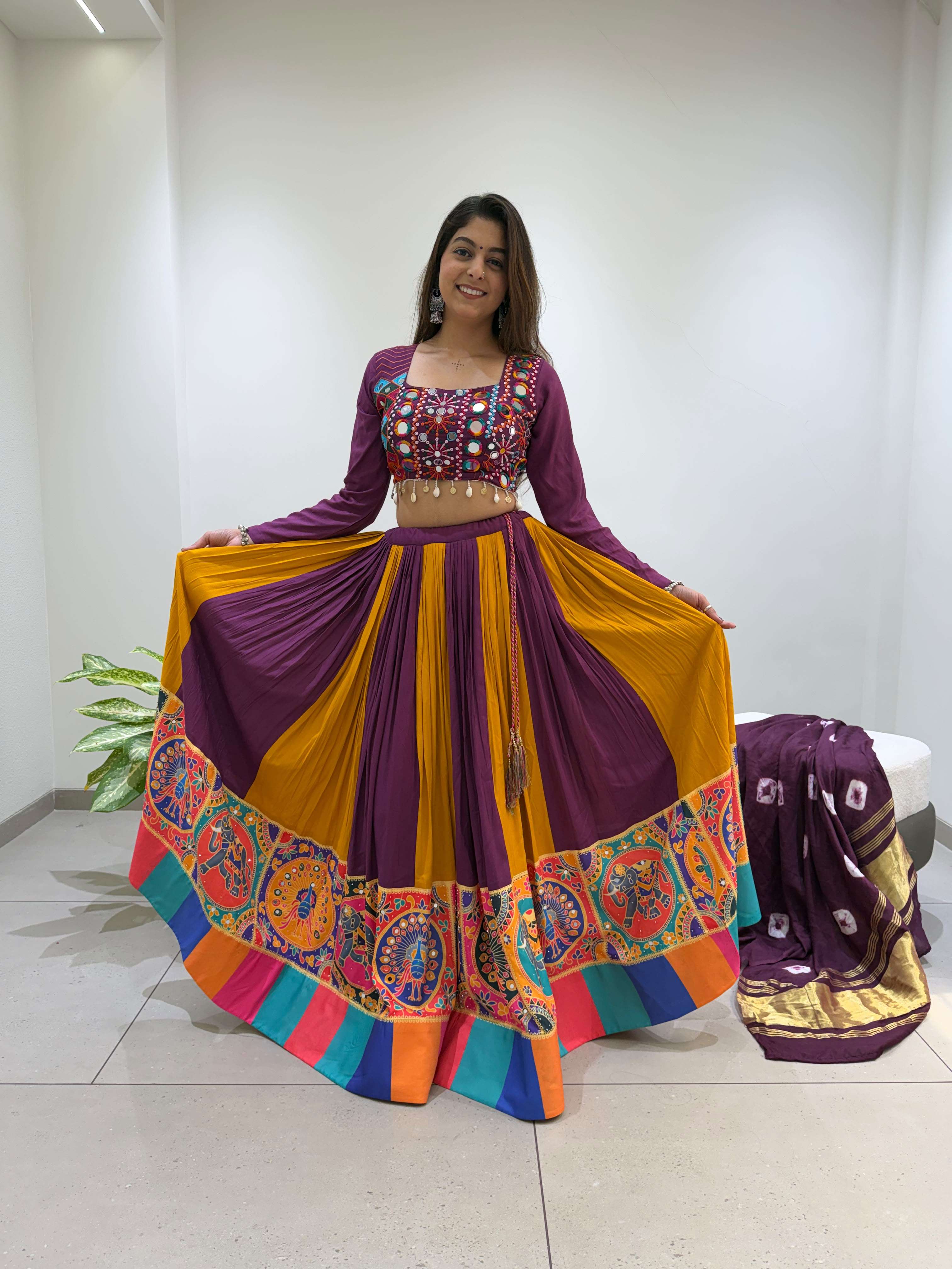LM 25 RAYON MIRROR EMBROIDERY DESIGNER WORK NAVRATRI WEAR LEHENGA CHOLI COLLECTION 
