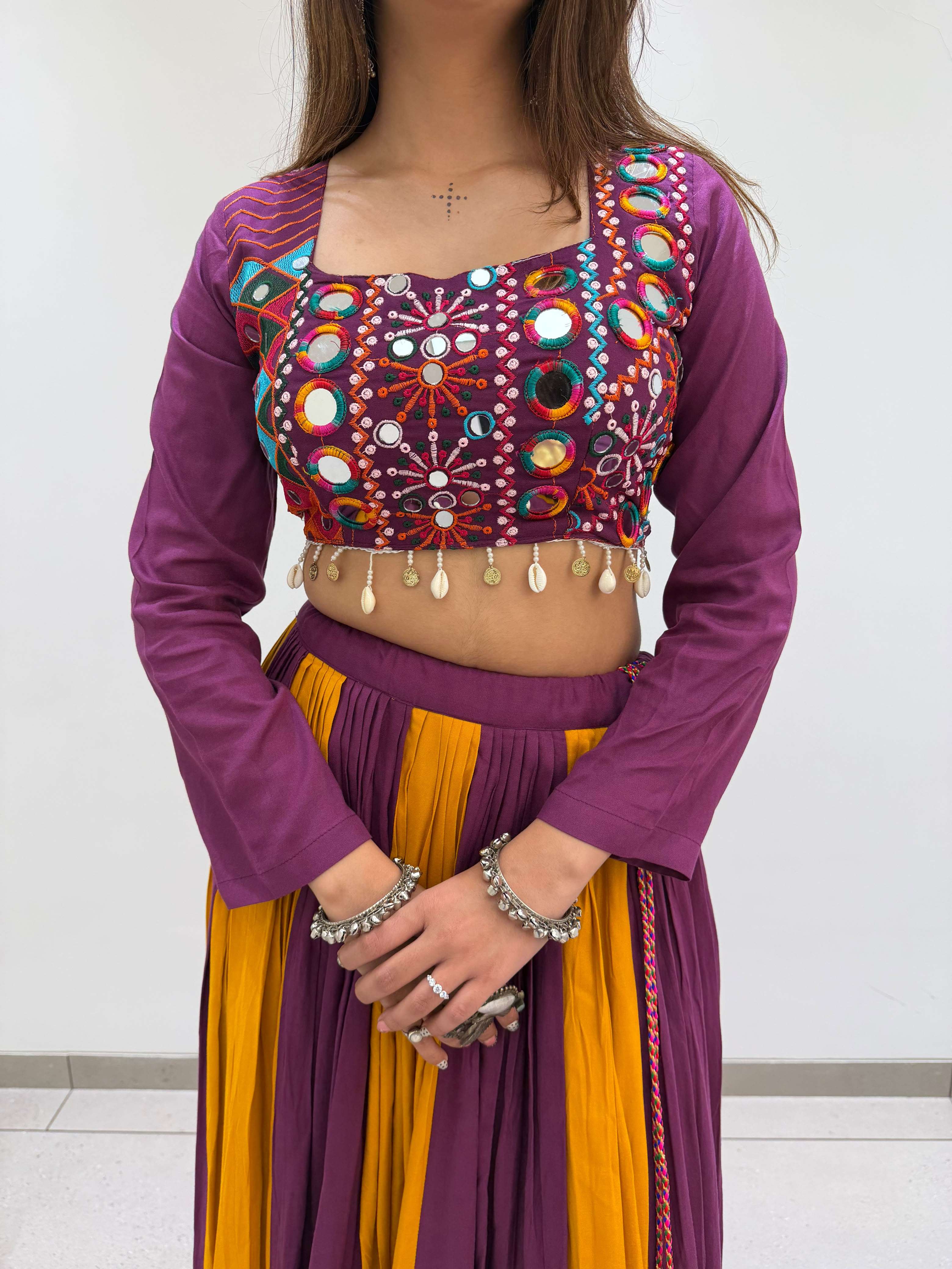 LM 25 RAYON MIRROR EMBROIDERY DESIGNER WORK NAVRATRI WEAR LEHENGA CHOLI COLLECTION 