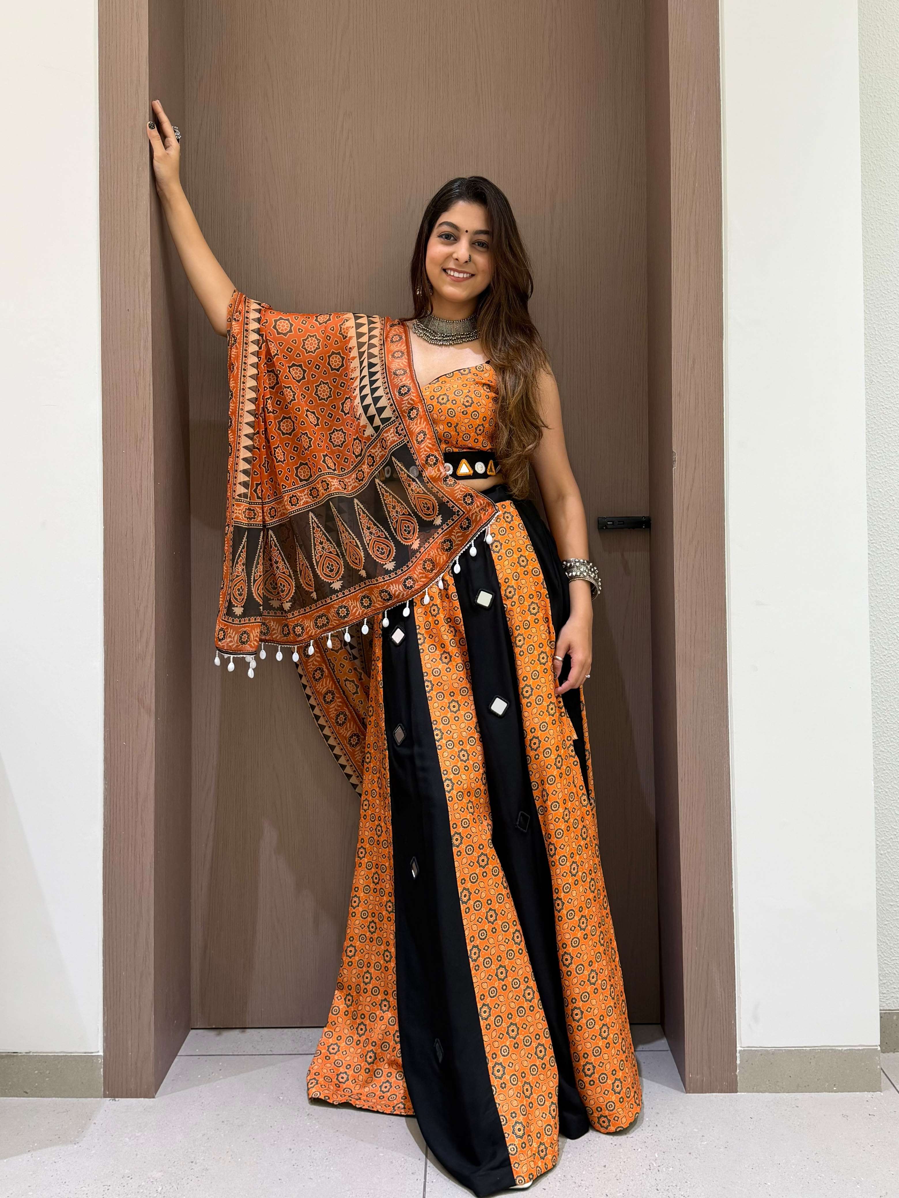 LM 30 RAYON PRINTED MIRROR WORK DESIGNER NAVRATRI WEAR LEHENGA CHOLI 