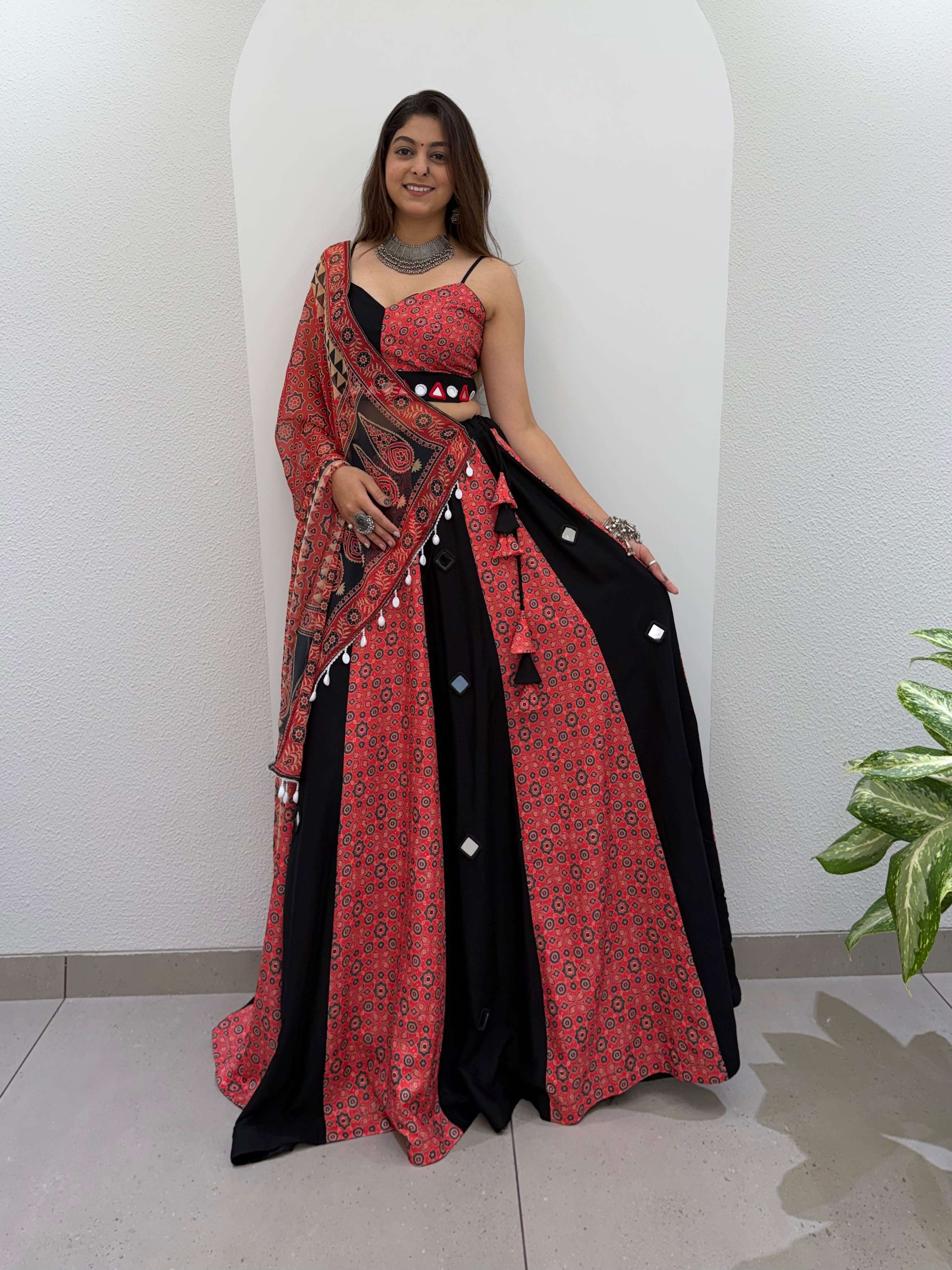 LM 30 RAYON PRINTED MIRROR WORK DESIGNER NAVRATRI WEAR LEHENGA CHOLI 