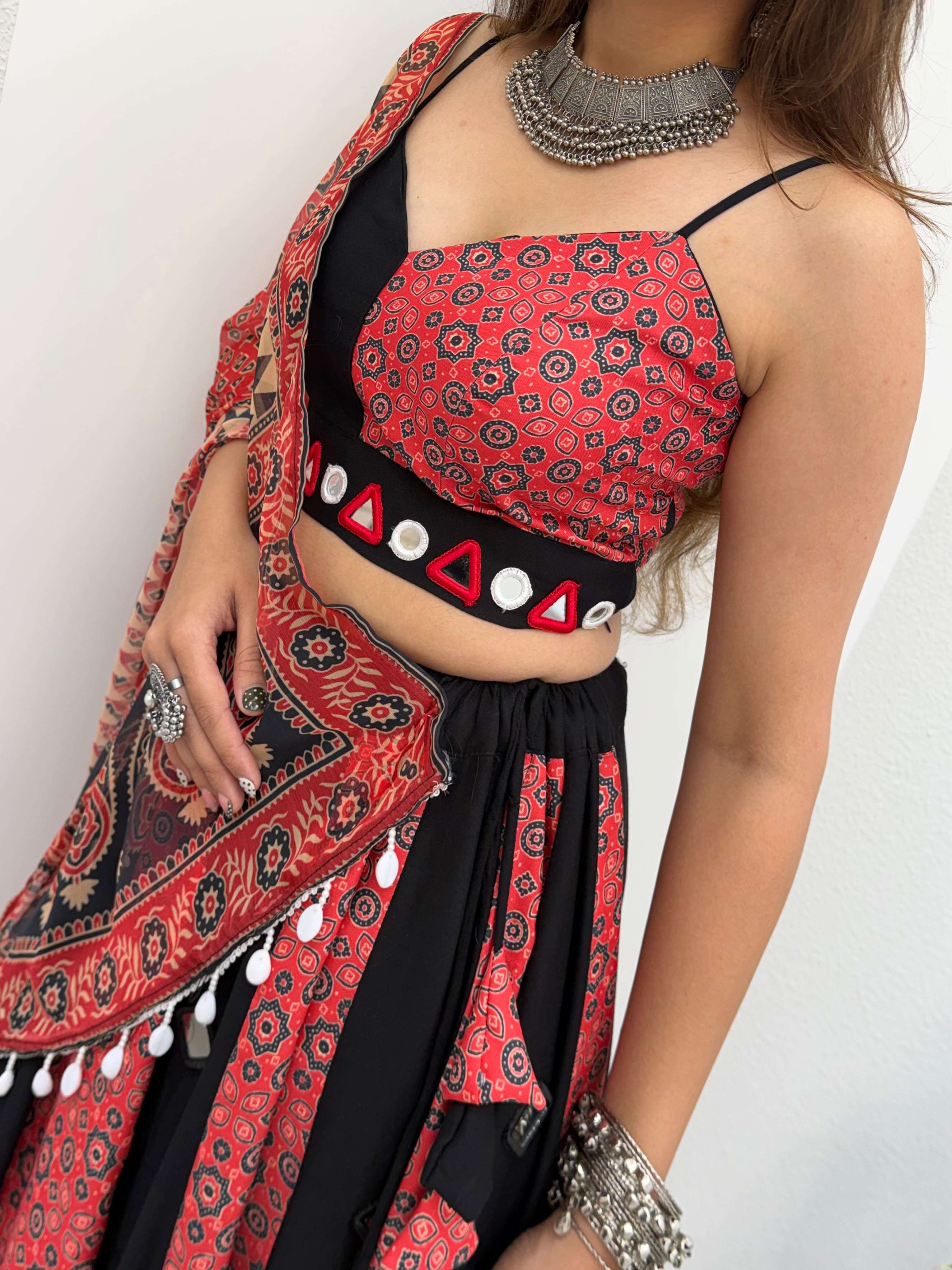 LM 30 RAYON PRINTED MIRROR WORK DESIGNER NAVRATRI WEAR LEHENGA CHOLI 