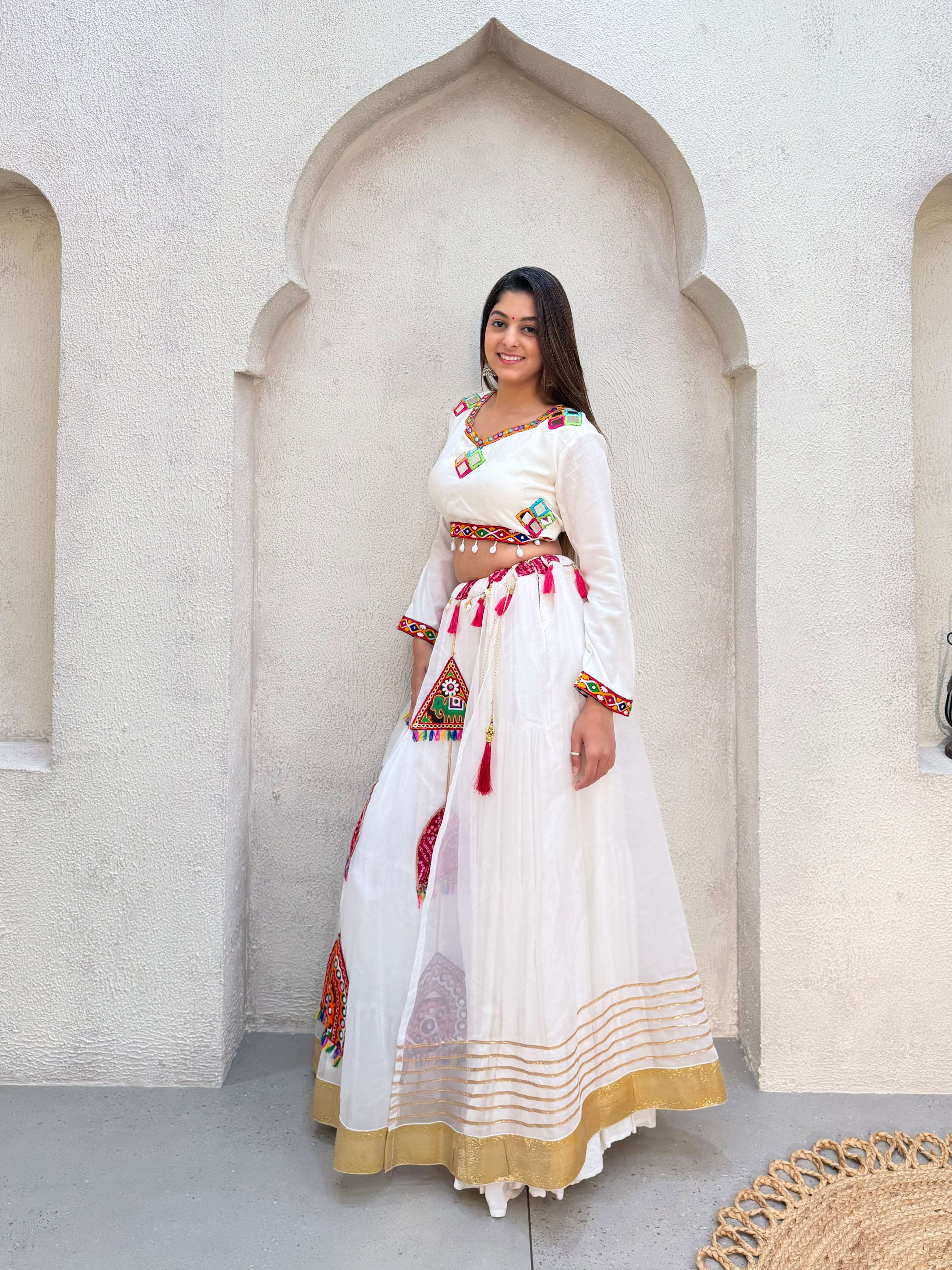 LM 31 RAYON EMBROIDERY WITH MIRROR DESIGNER WORKED NAVARATRI WEAR LAHENGA CHOLI 