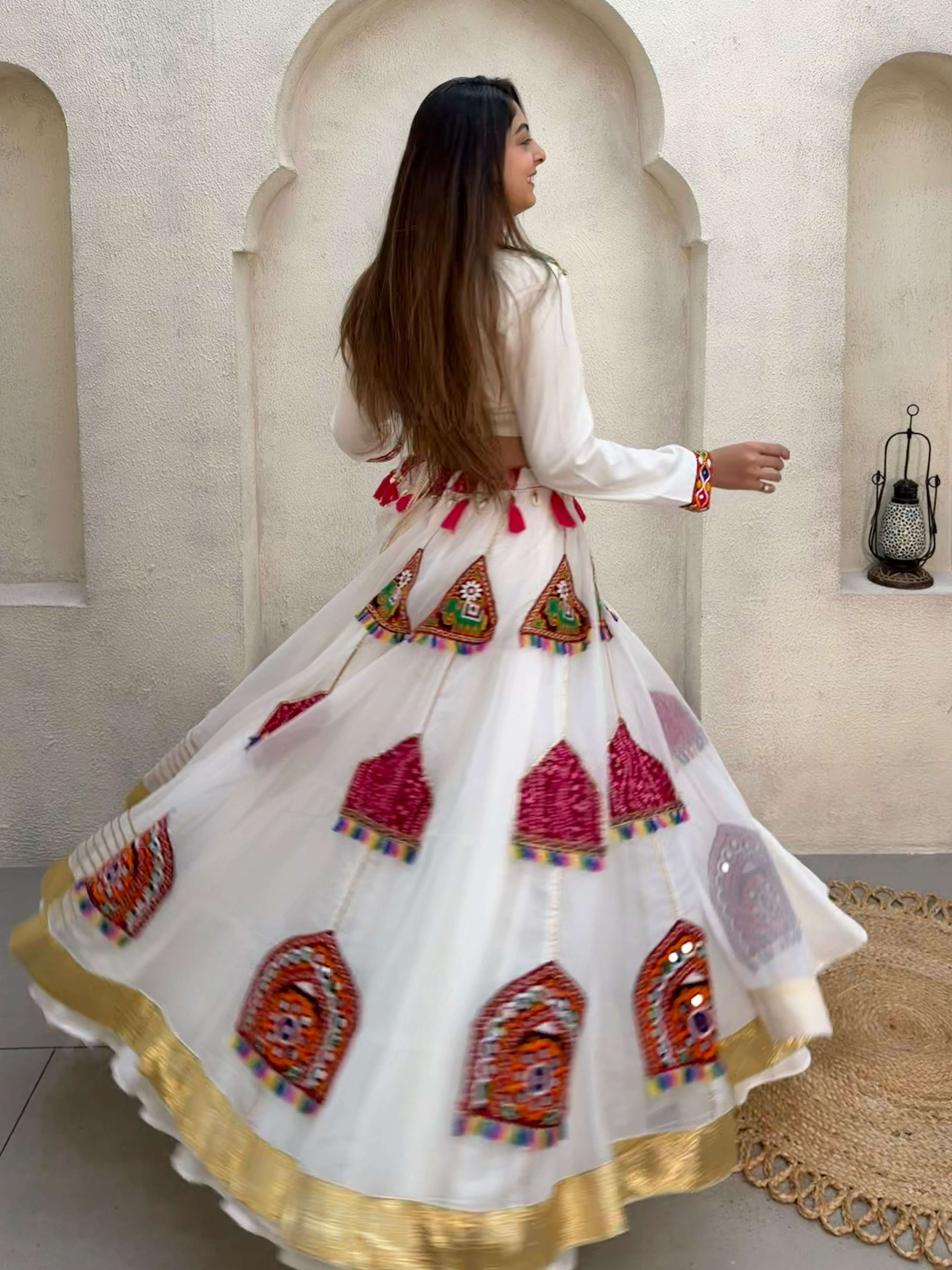 LM 31 RAYON EMBROIDERY WITH MIRROR DESIGNER WORKED NAVARATRI WEAR LAHENGA CHOLI 