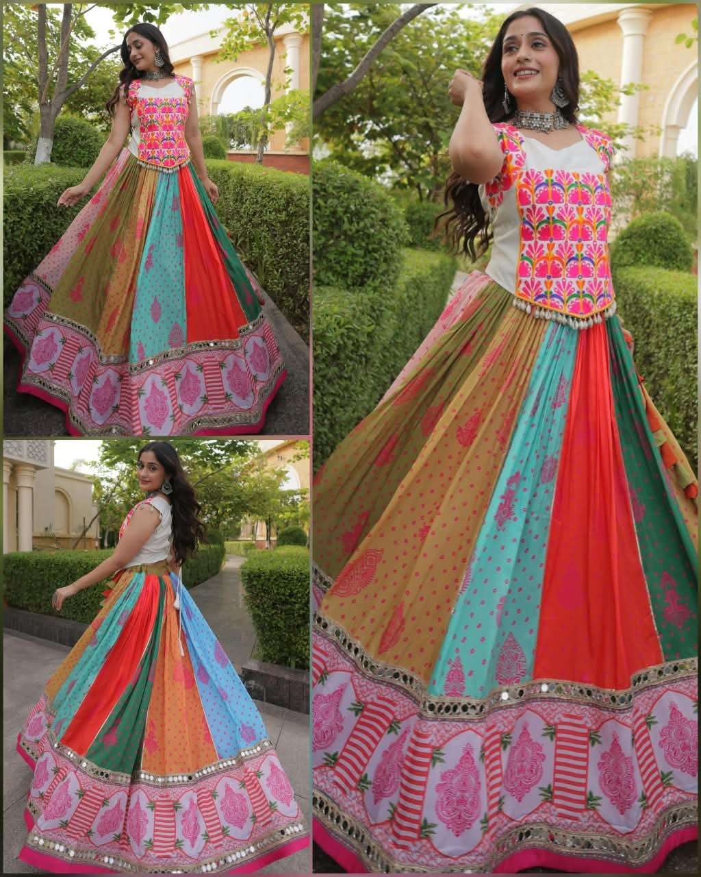 LW 7186 COTTON PRINTED MIRROR WORK DESIGNER NAVRATRI WEAR LEHENGA CHOLI COLLECTION