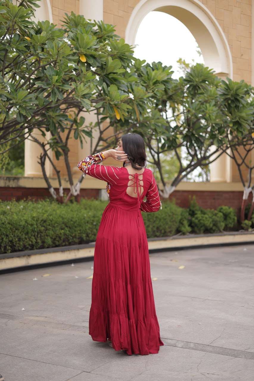 LW 9355 RAYON GAMTHI EMBROIDERED DESIGNER WORK NAVRATRI WEAR GOWN 