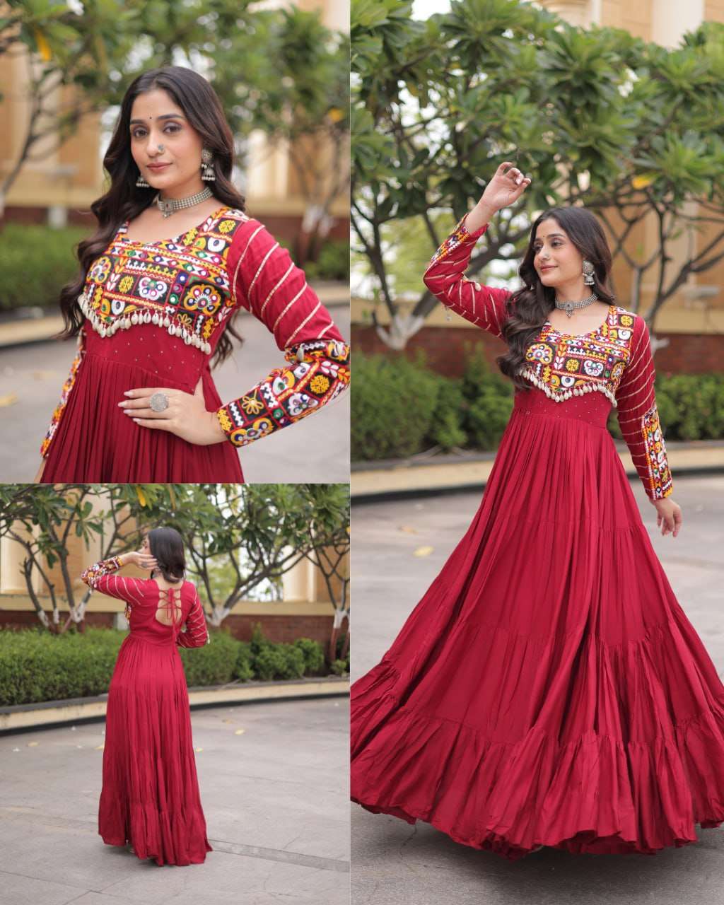 LW 9355 RAYON GAMTHI EMBROIDERED DESIGNER WORK NAVRATRI WEAR GOWN 