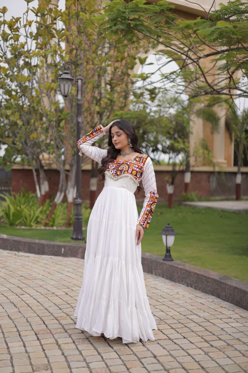 LW 9355 RAYON GAMTHI EMBROIDERED DESIGNER WORK NAVRATRI WEAR GOWN 