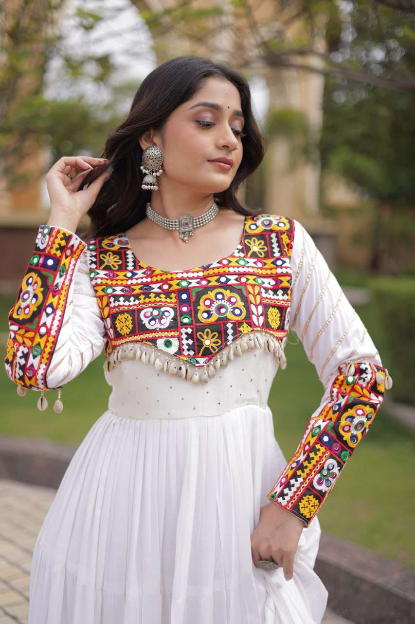 LW 9355 RAYON GAMTHI EMBROIDERED DESIGNER WORK NAVRATRI WEAR GOWN 