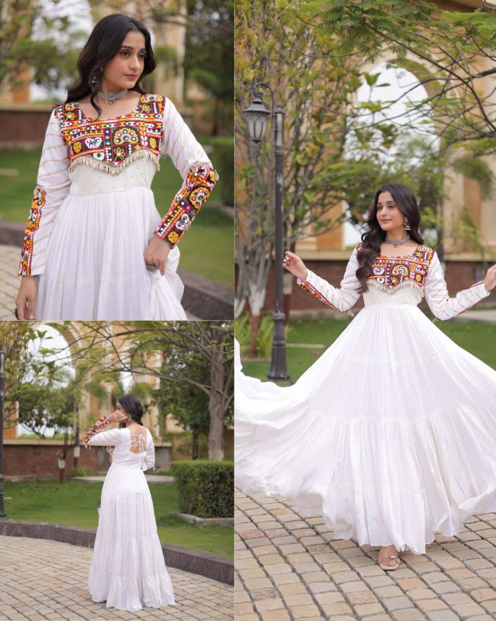 LW 9355 RAYON GAMTHI EMBROIDERED DESIGNER WORK NAVRATRI WEAR GOWN 