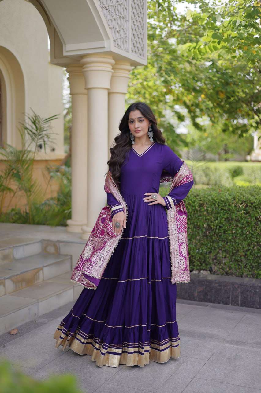 LW 9356 RAYON DESIGNER WORK PARTY WEAR LADIES GOWN WITH DUPATTA SET 