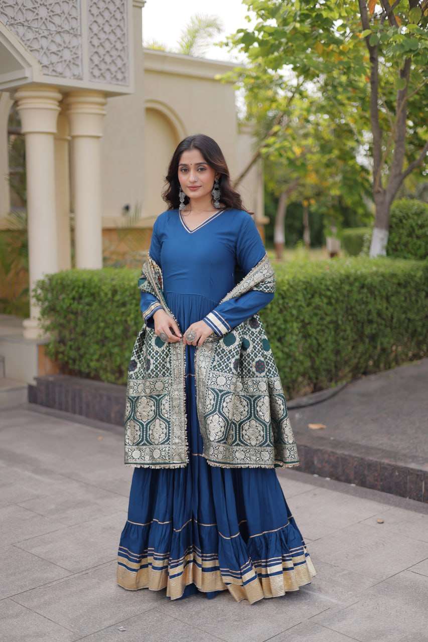 LW 9356 RAYON DESIGNER WORK PARTY WEAR LADIES GOWN WITH DUPATTA SET 