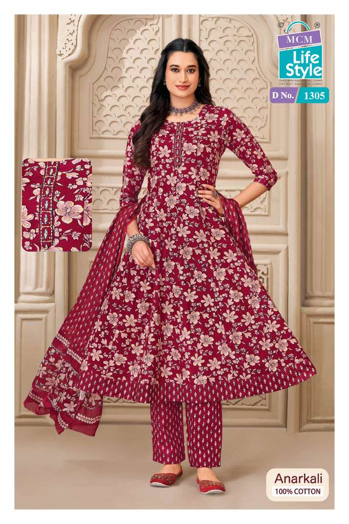 MCM LIFESTYLE ANARKALI VOL 13 COTTON PRINTED LADIES ANARKALI CUT STYLE KURTI PANT WITH DUPATTA SET 