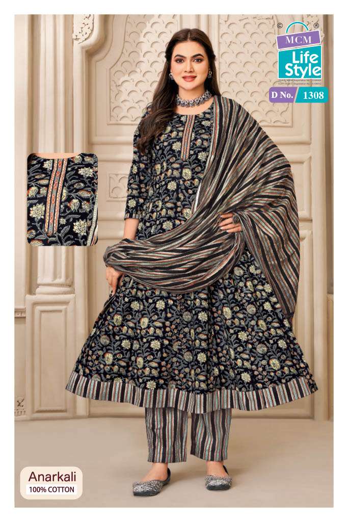 MCM LIFESTYLE ANARKALI VOL 13 COTTON PRINTED LADIES ANARKALI CUT STYLE KURTI PANT WITH DUPATTA SET 