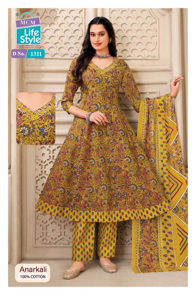 MCM LIFESTYLE ANARKALI VOL 13 COTTON PRINTED LADIES ANARKALI CUT STYLE KURTI PANT WITH DUPATTA SET 