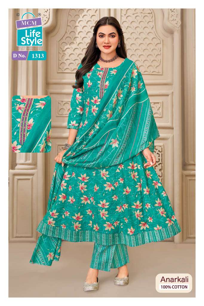 MCM LIFESTYLE ANARKALI VOL 13 COTTON PRINTED LADIES ANARKALI CUT STYLE KURTI PANT WITH DUPATTA SET 