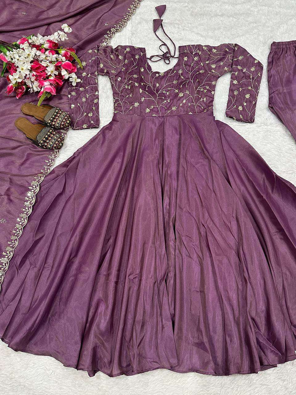 MD 3078 SILK DESIGNER PARTY WEAR LADIES ANARKALI GOWN STYLE DRESS 