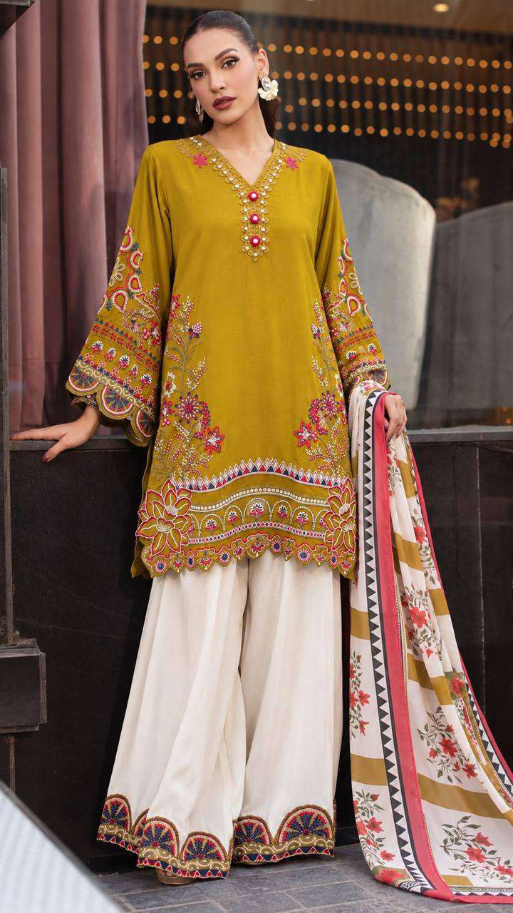 MD 3110 COTTON PREETY LOOK DESIGNER LADIES TOP PLAZZO AND DUPATTA SET 