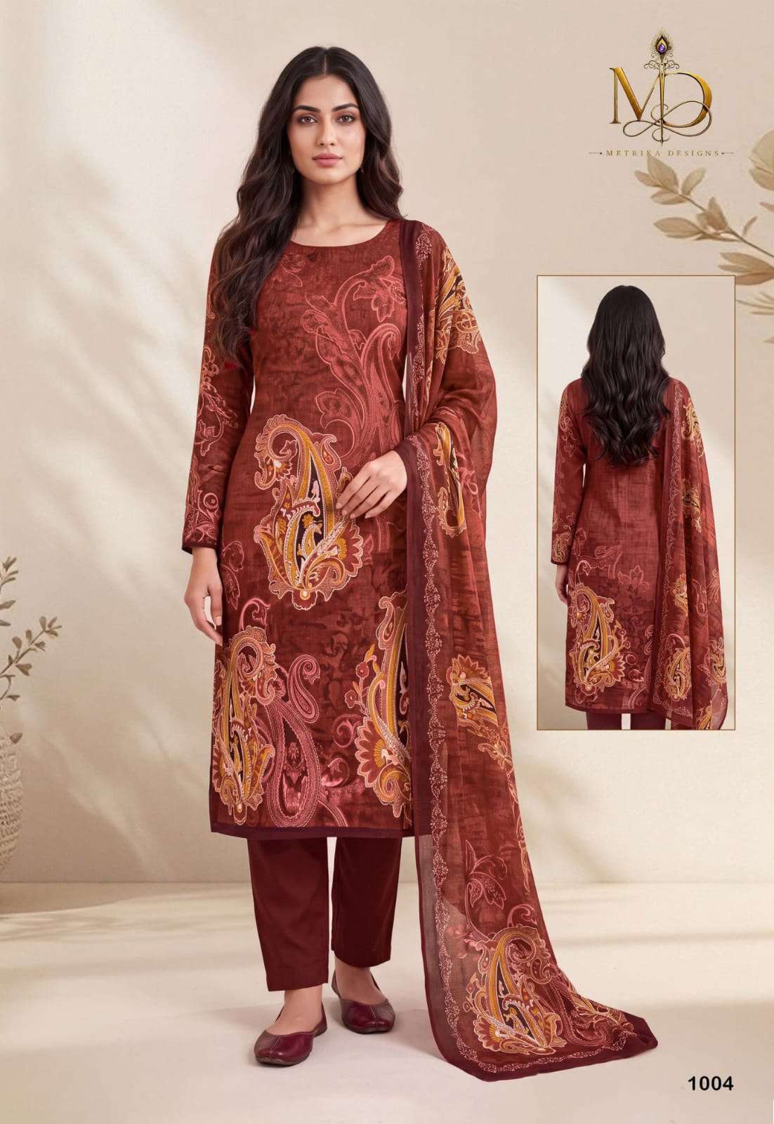 METRIKA DESIGNS ROSE GOLD VOL 1 COTTON DIGITAL STYLE PRINT WITH FANCY WORK SUIT