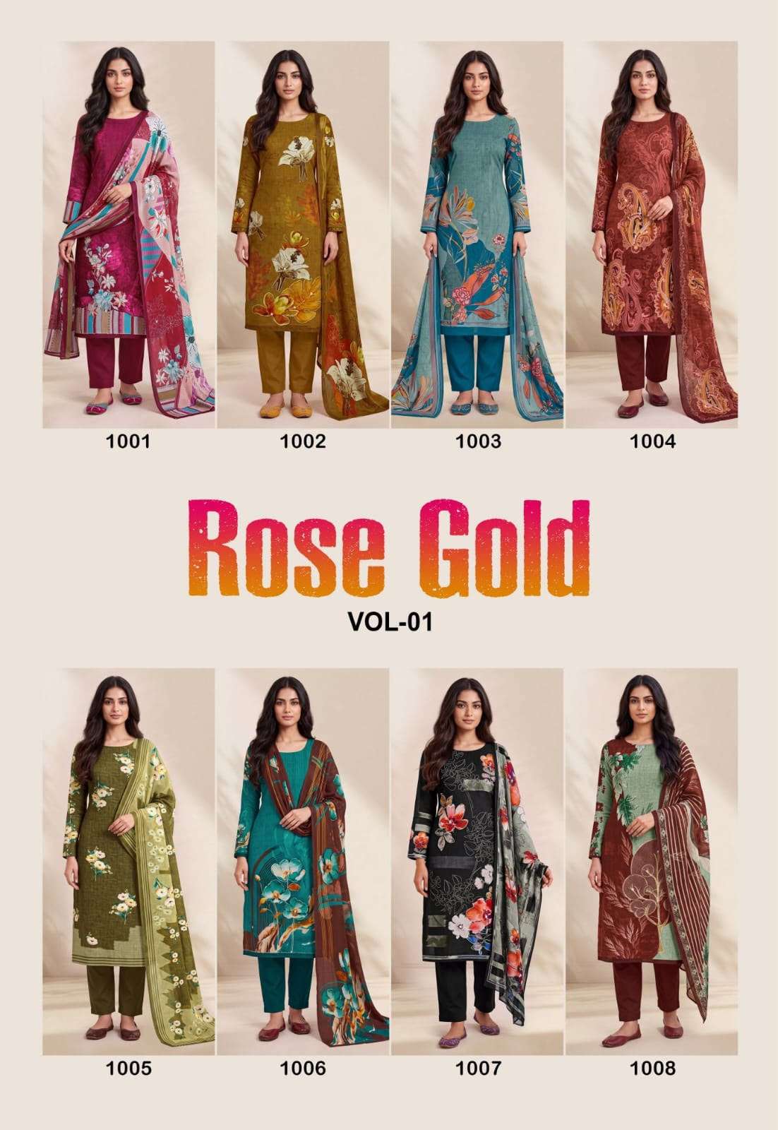 METRIKA DESIGNS ROSE GOLD VOL 1 COTTON DIGITAL STYLE PRINT WITH FANCY WORK SUIT
