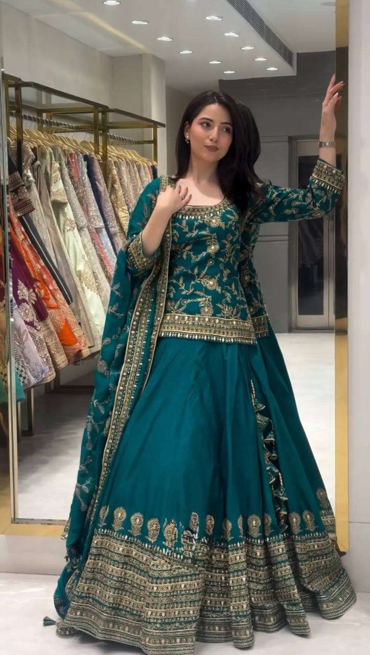 MT 1084 SILK HEAVY EMBROIDERY DESIGNER WORKED WEDDING FUNCTION WEAR LEHENGA SUIT