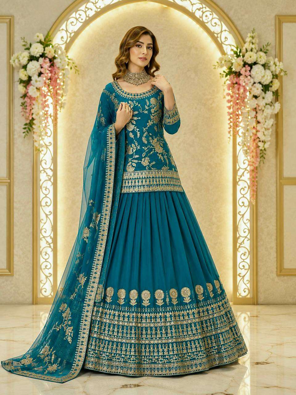 MT 1084 SILK HEAVY EMBROIDERY DESIGNER WORKED WEDDING FUNCTION WEAR LEHENGA SUIT