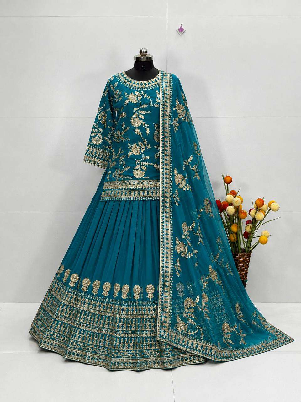 MT 1084 SILK HEAVY EMBROIDERY DESIGNER WORKED WEDDING FUNCTION WEAR LEHENGA SUIT