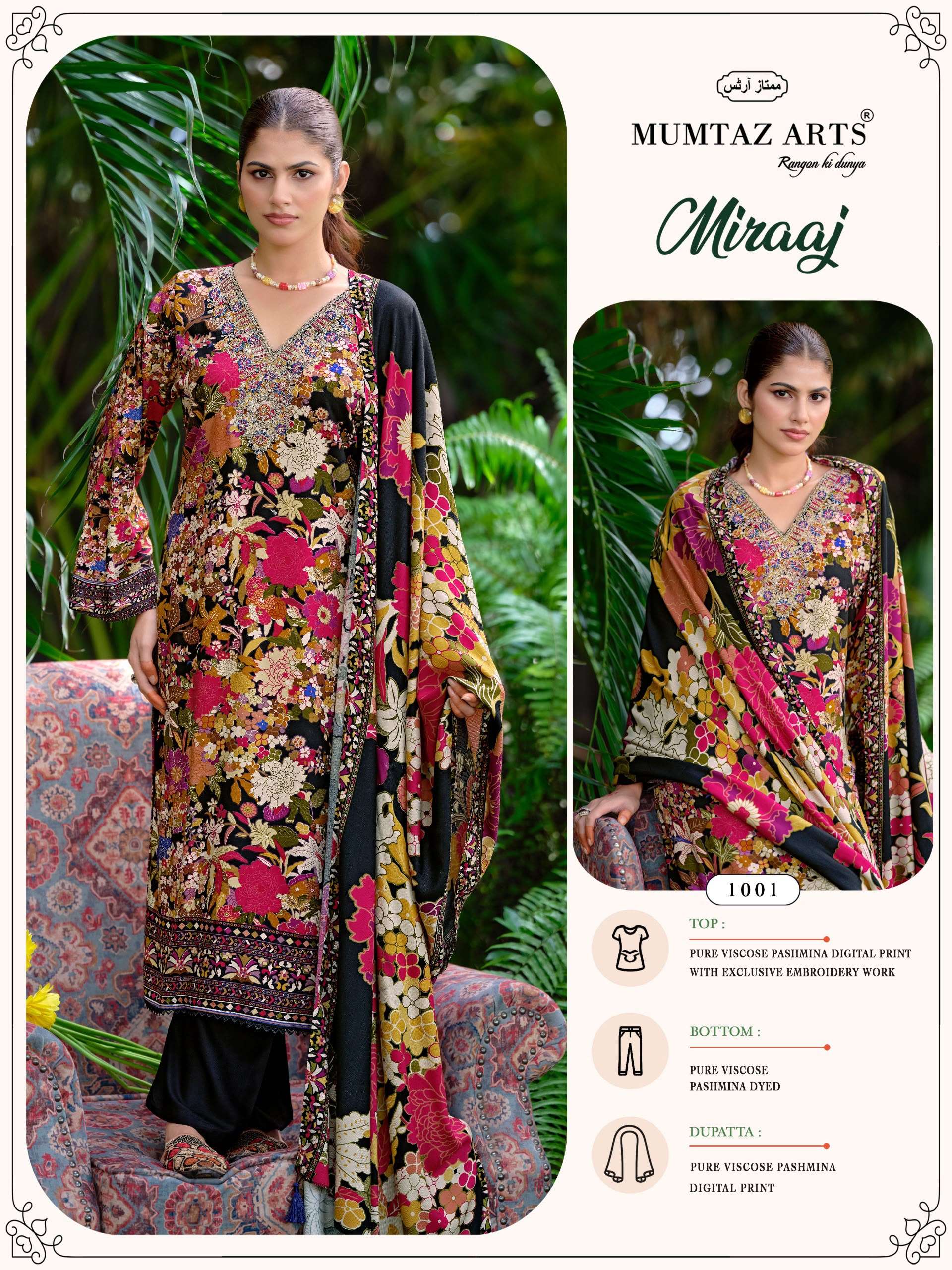 MUMTAZ ARTS MIRAAJ VISCOSE PASHMINA EMBROIDERY DESIGNER WORK SUIT