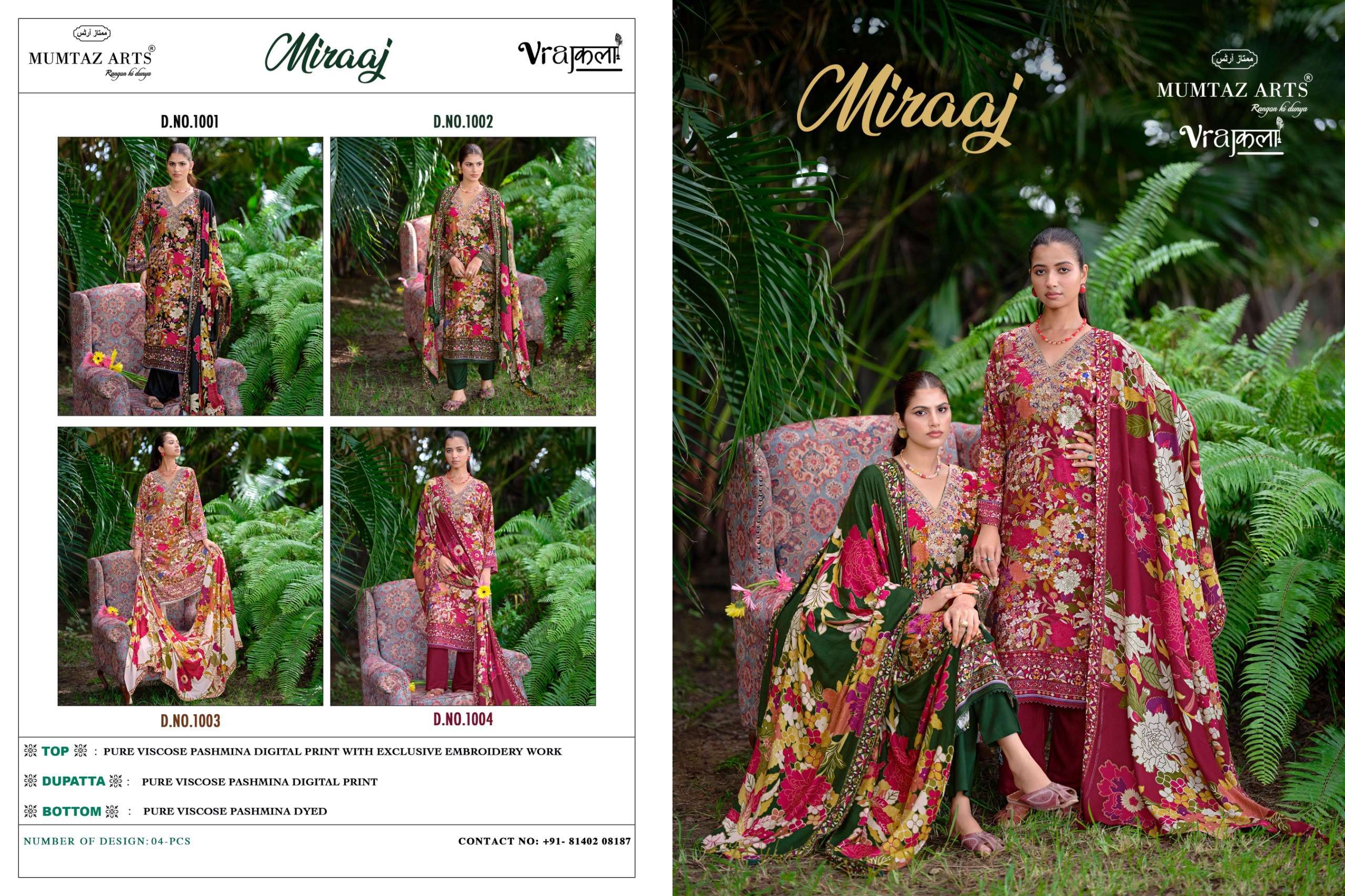 MUMTAZ ARTS MIRAAJ VISCOSE PASHMINA EMBROIDERY DESIGNER WORK SUIT